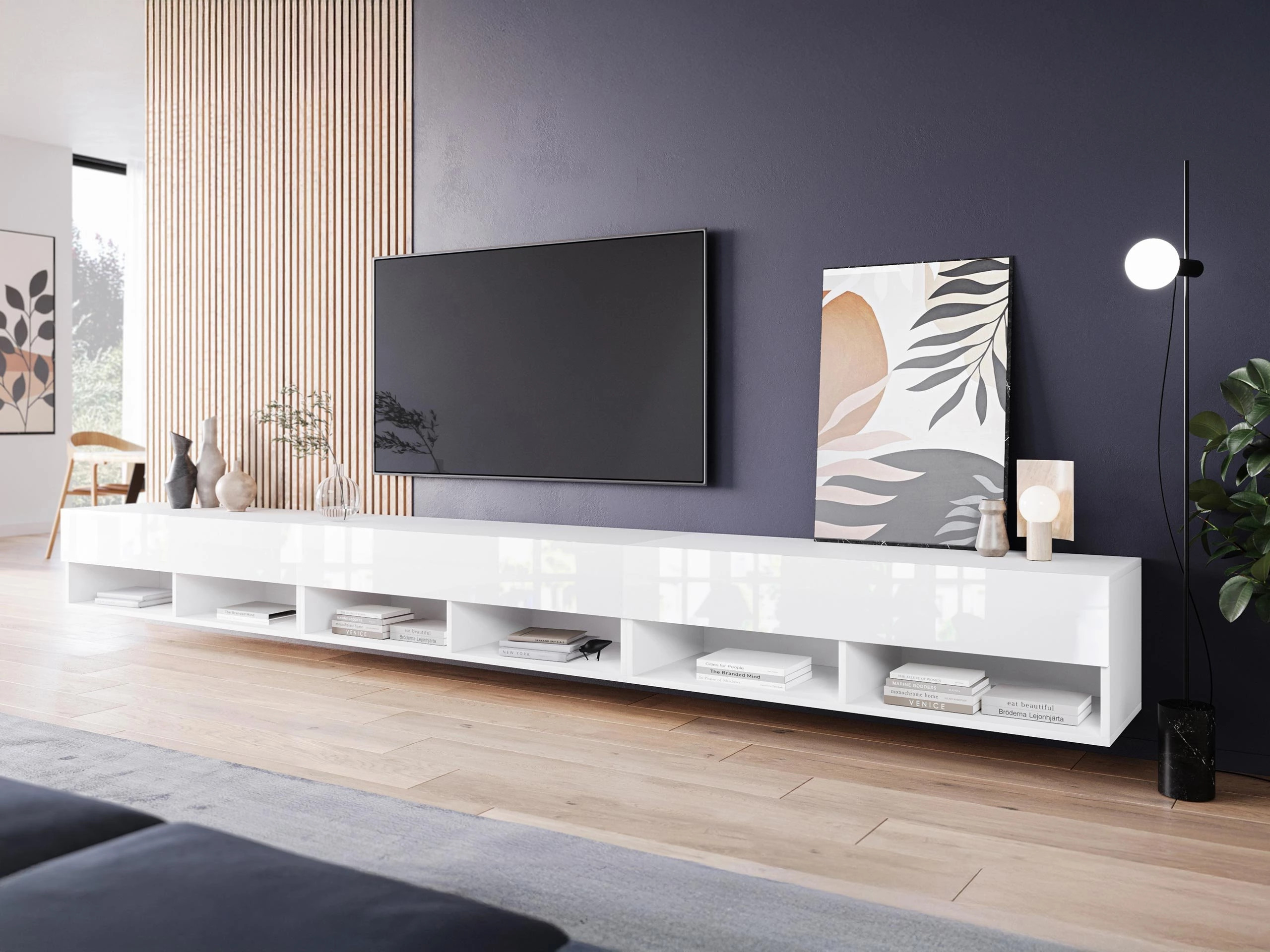 Mueble TV Sarasota 144 (Blanco + Blanco brillante)