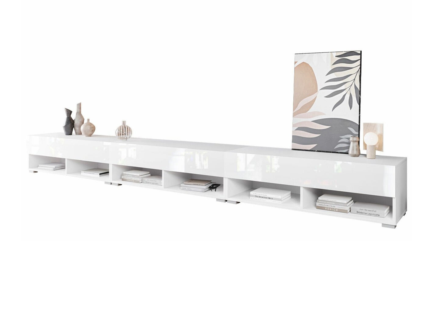 Mueble TV Sarasota 144 (Blanco + Blanco brillante)