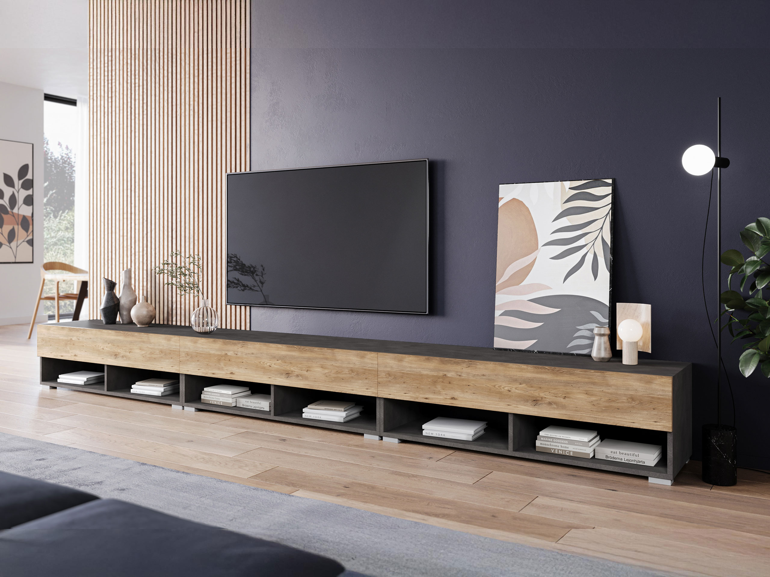 Mueble TV Sarasota 144 (Madera gris + Castaña)