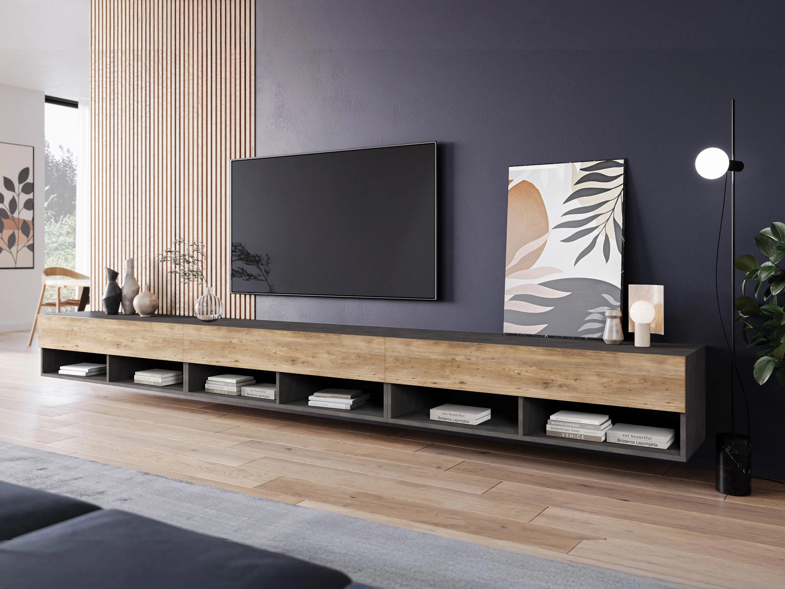 Mueble TV Sarasota 144 (Madera gris + Castaña)