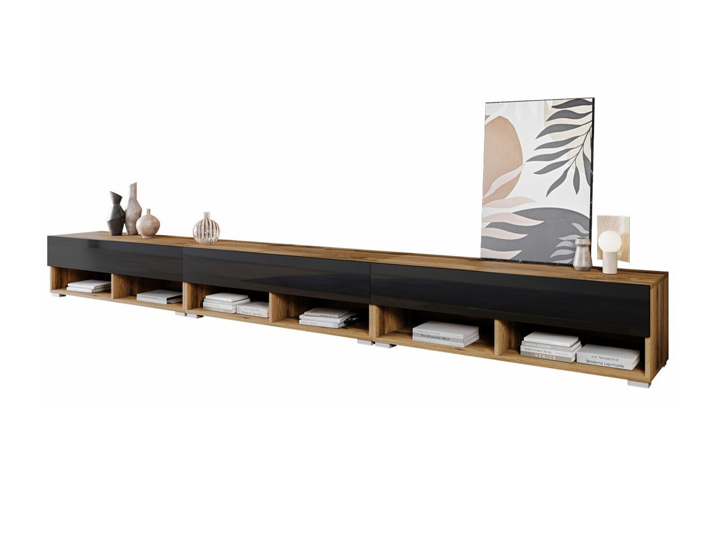 Mueble TV Sarasota 144 (Roble wotan + Negro brillante)