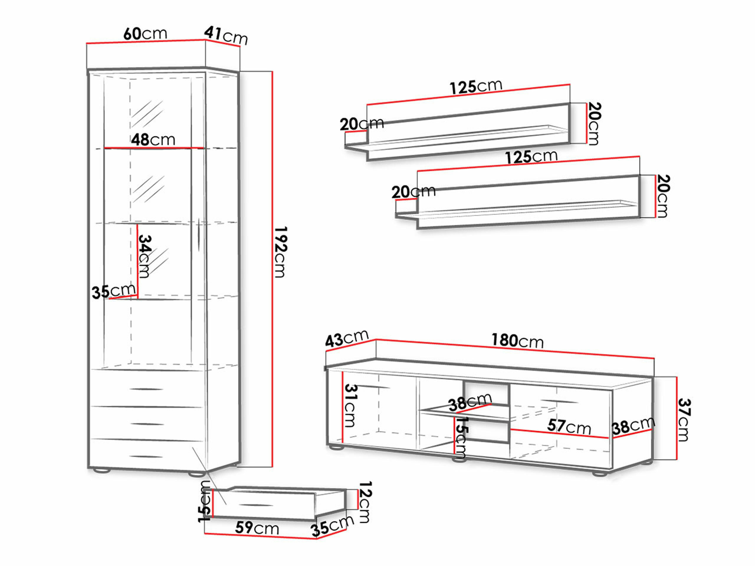 Conjunto de salón Tornola 107 (Blanco + Blanco brillante)