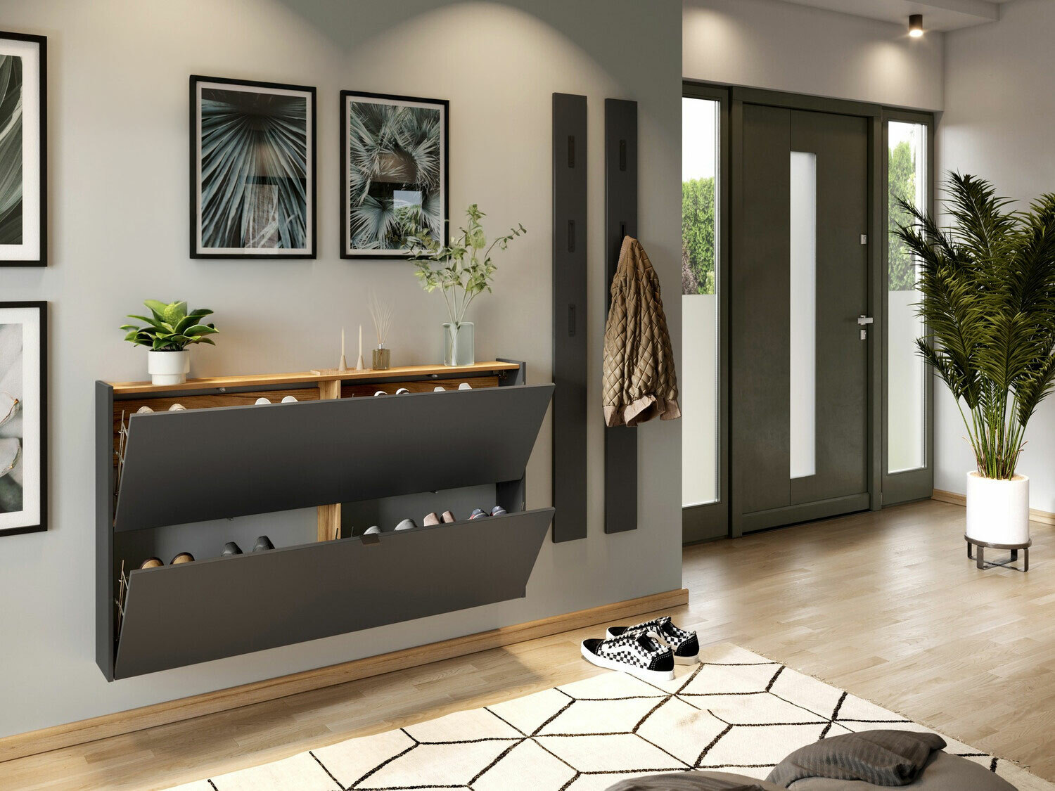 Conjunto para recibidor Cirsale 109 (Grafito + Navarra roble)