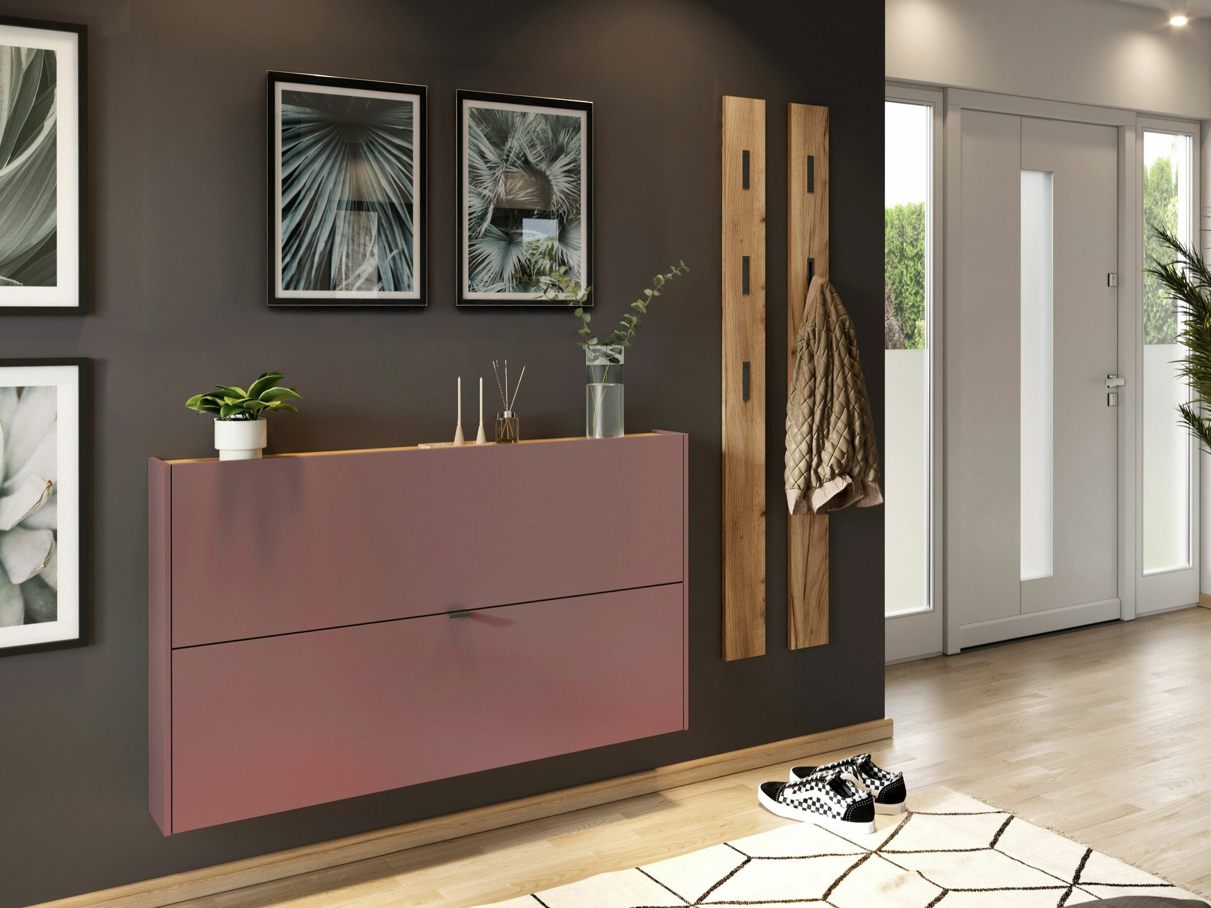 Conjunto para recibidor Cirsale 109 (Rosa Dusty + Navarra roble)