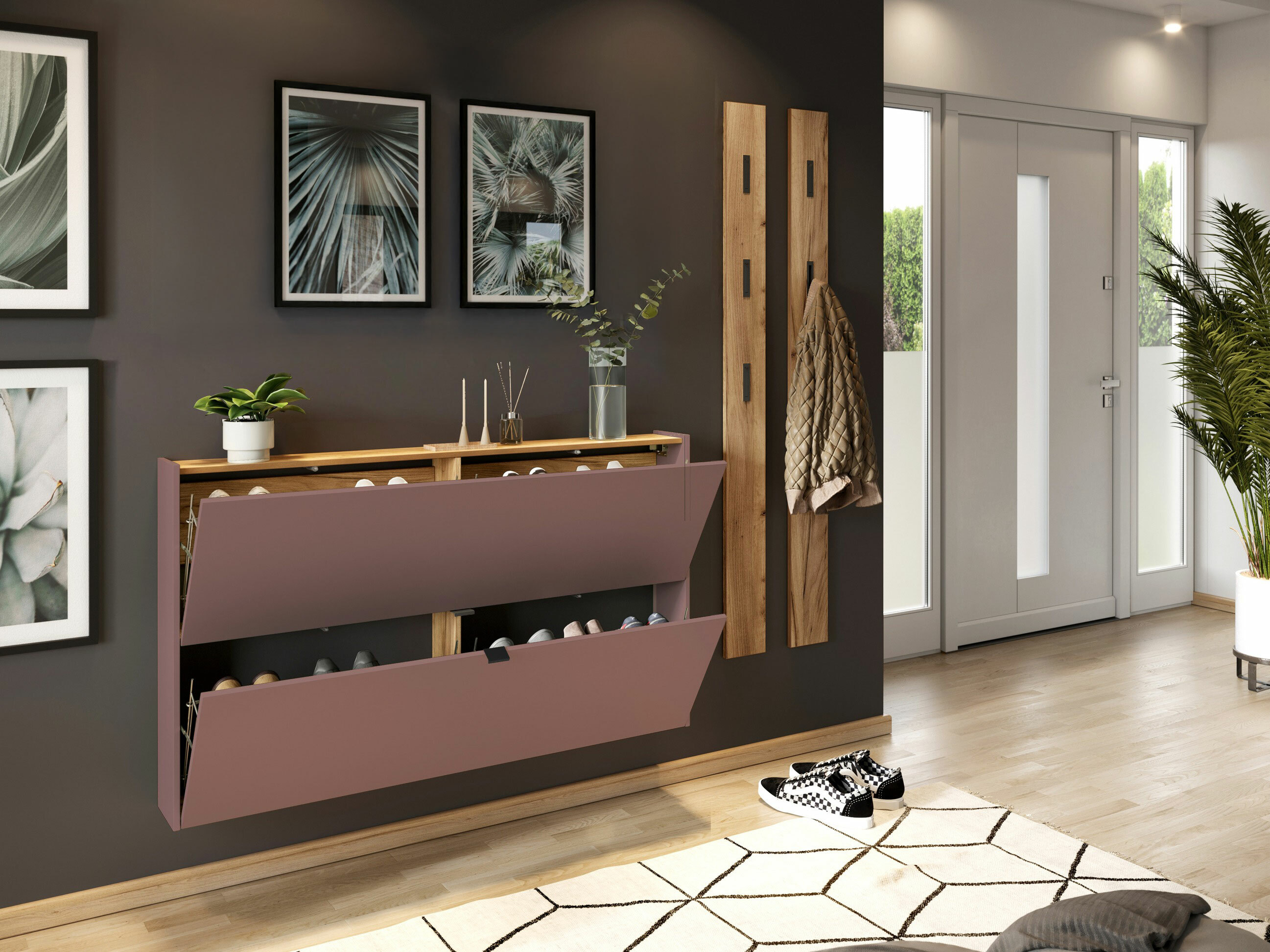 Conjunto para recibidor Cirsale 109 (Rosa Dusty + Navarra roble)