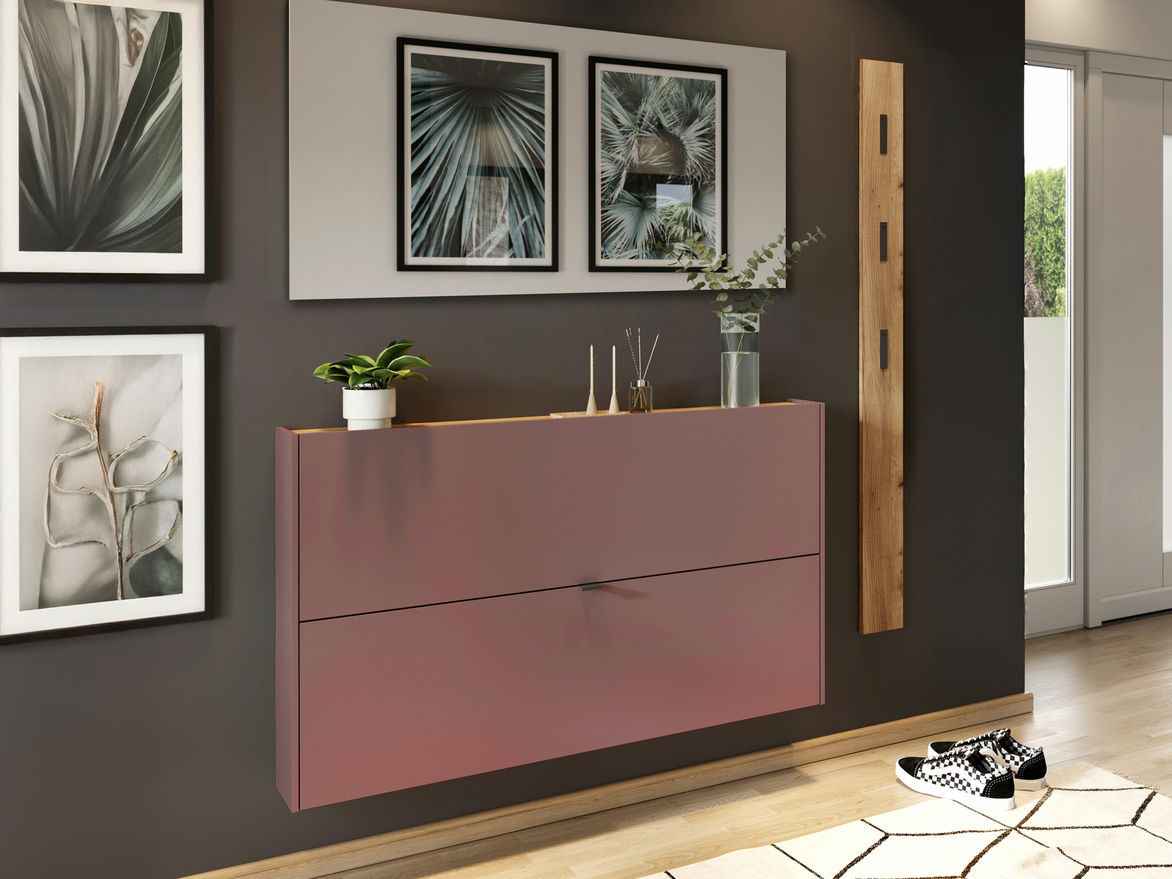 Conjunto para recibidor Cirsale 109 (Rosa Dusty + Navarra roble)