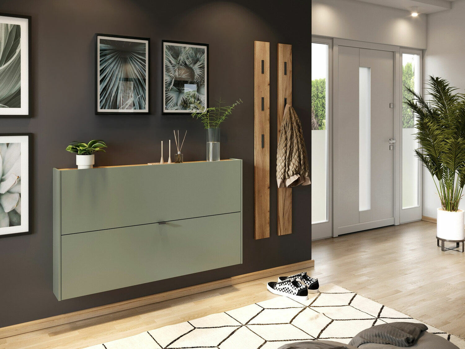 Conjunto para recibidor Cirsale 109 (Verde polvoriento + Navarra roble)