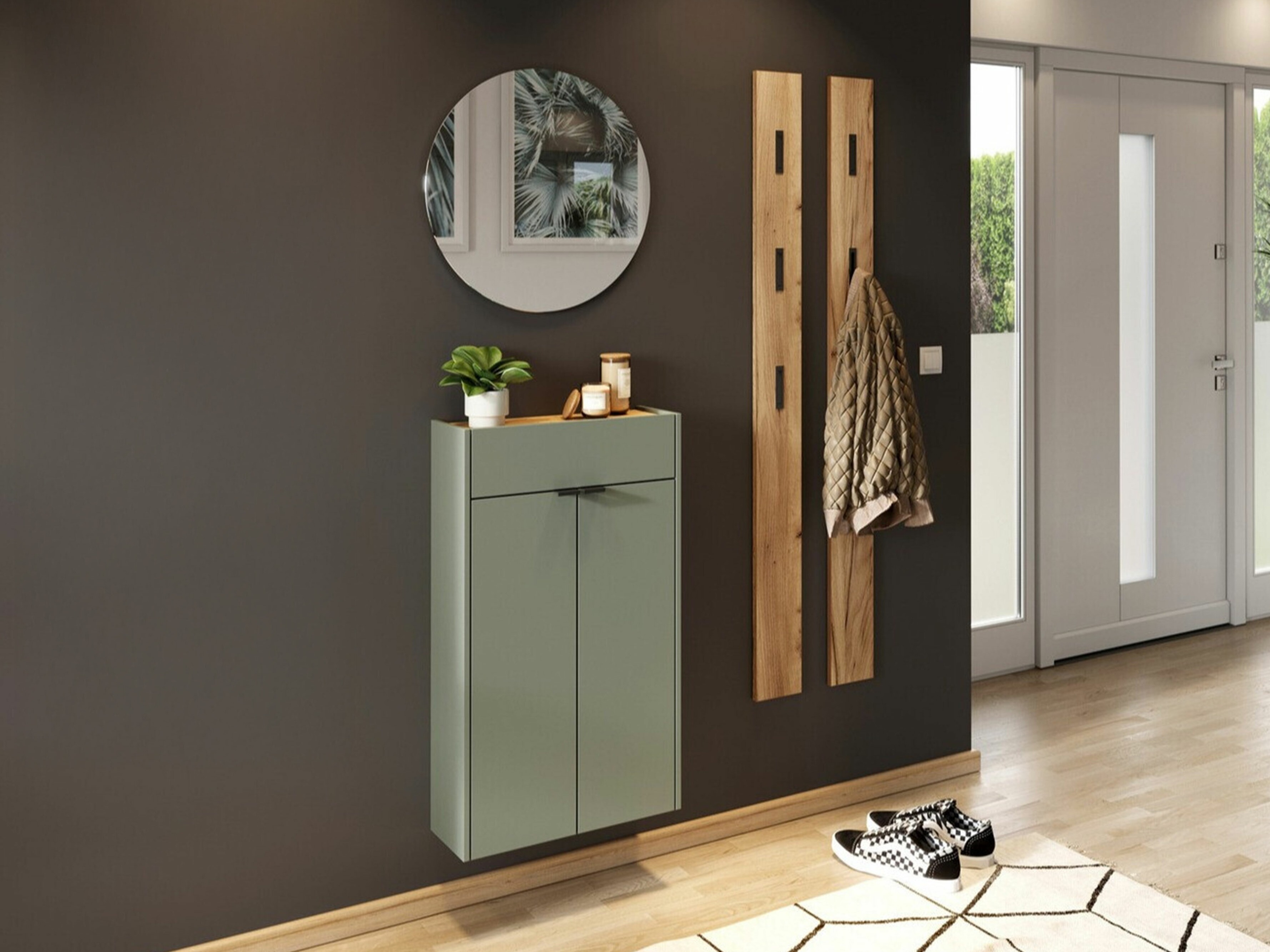 Conjunto para recibidor Cirsale 104 (Verde polvoriento + Navarra roble)