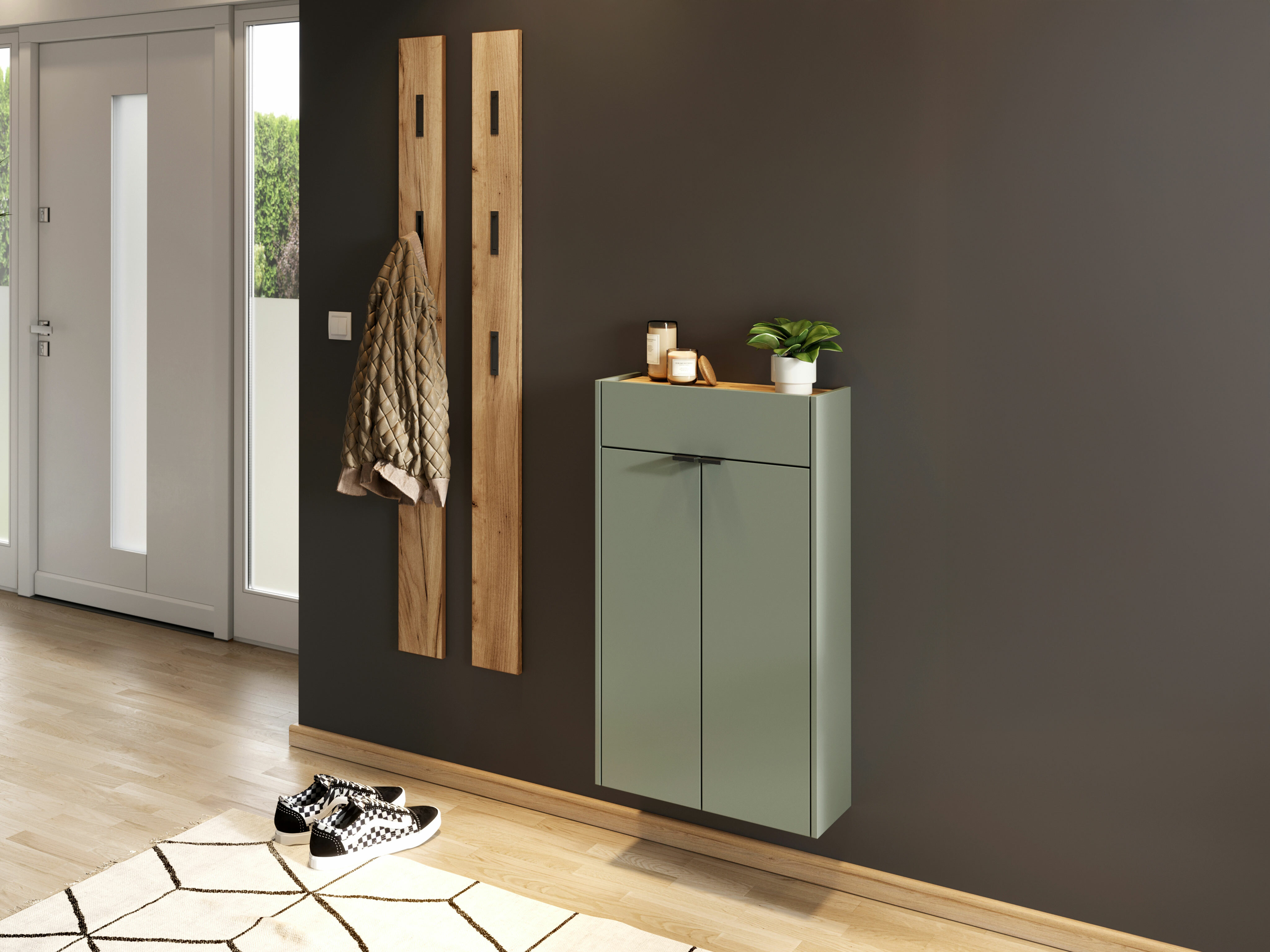 Conjunto para recibidor Cirsale 105 (Verde polvoriento + Navarra roble)