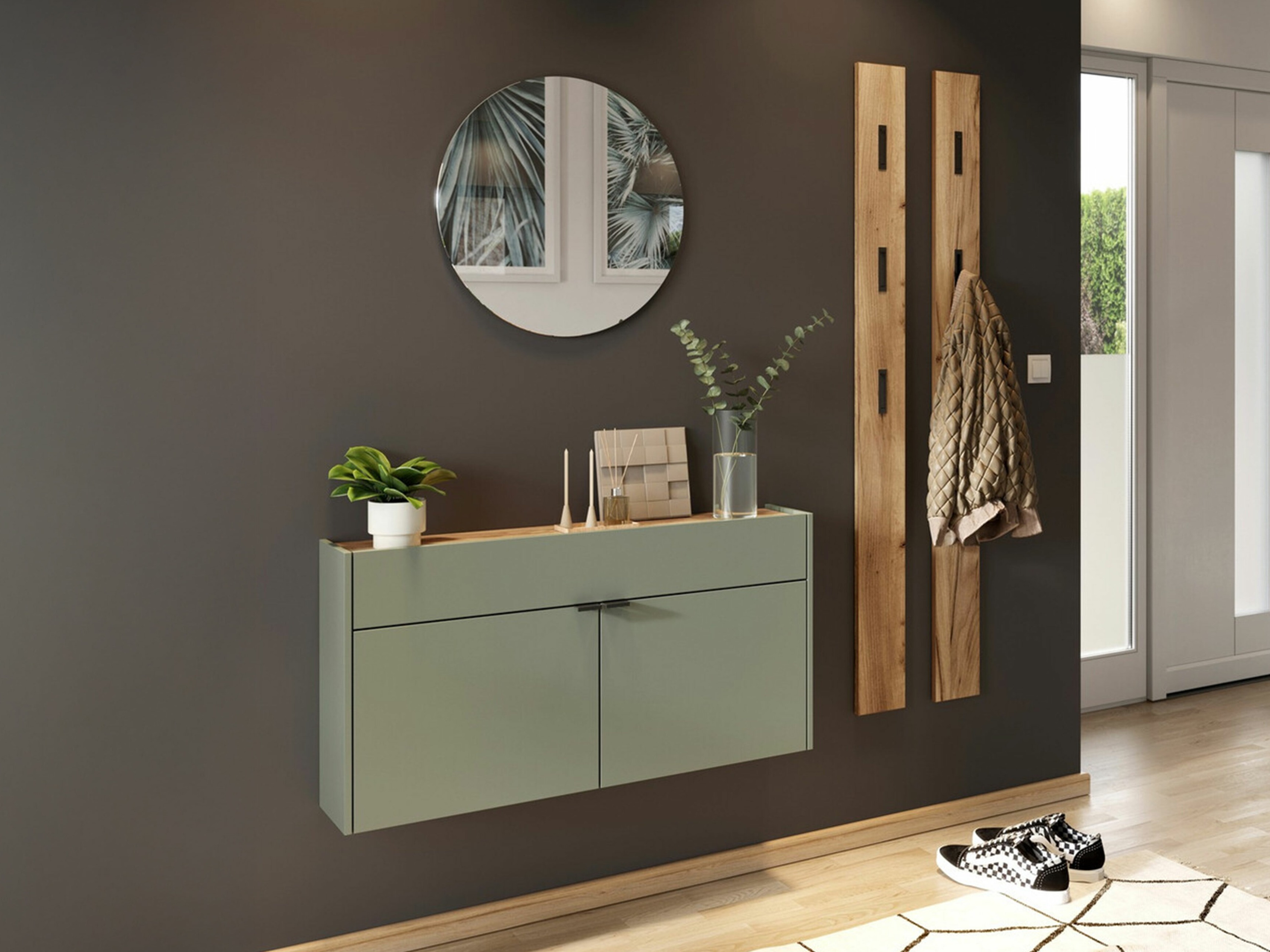 Conjunto para recibidor Cirsale 106 (Verde polvoriento + Navarra roble)