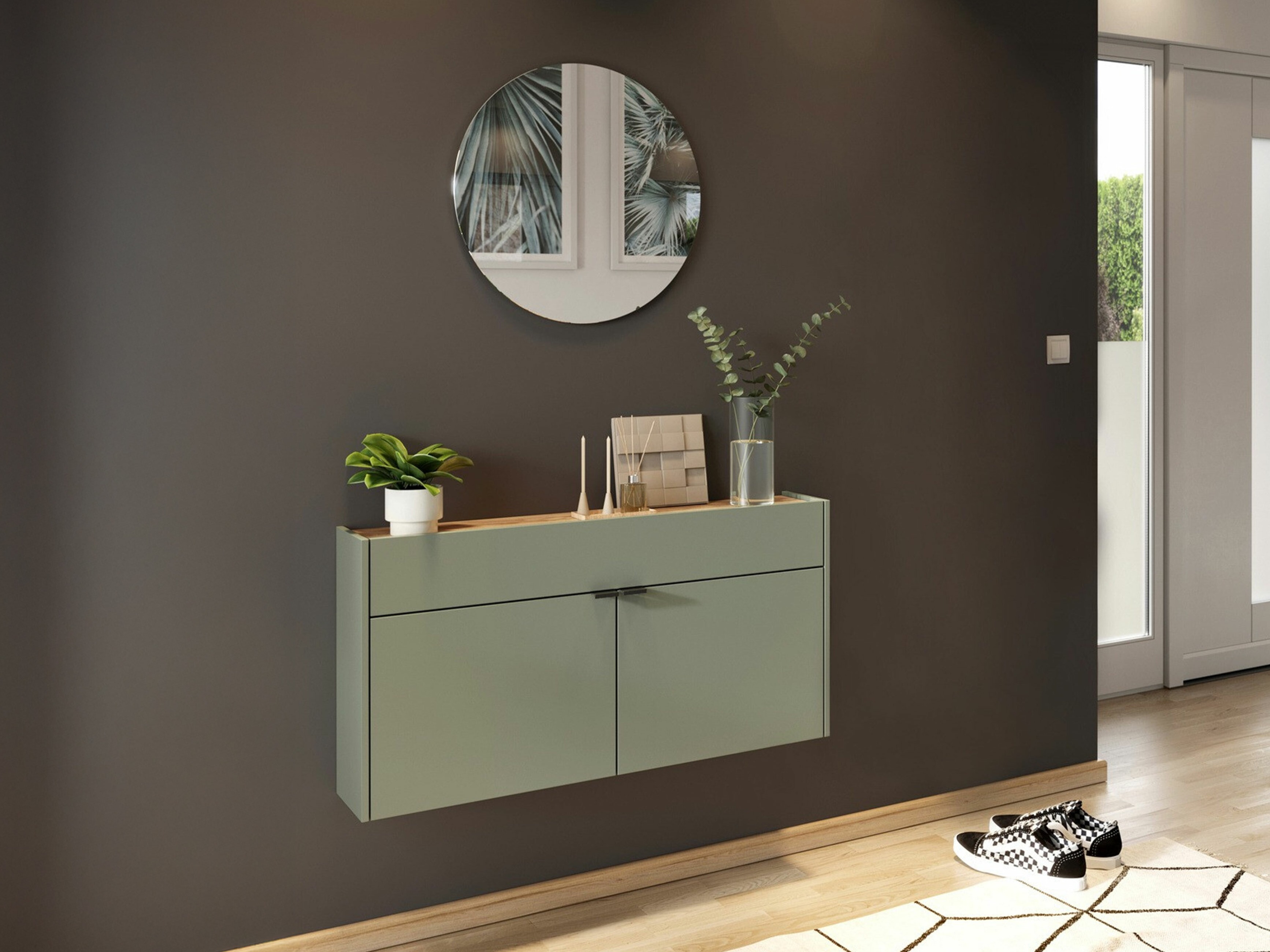 Conjunto para recibidor Cirsale 106 (Verde polvoriento + Navarra roble)