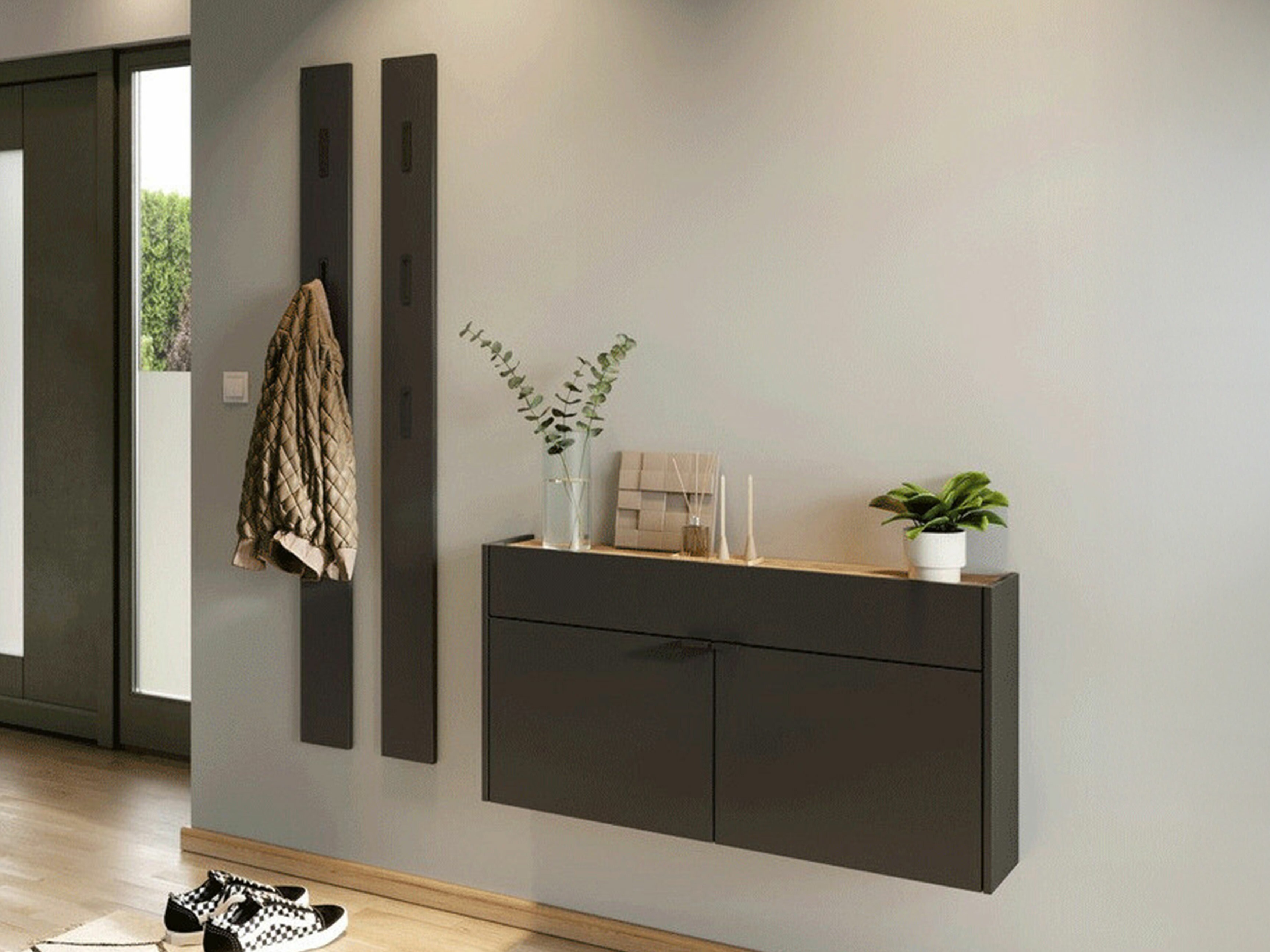 Conjunto para recibidor Cirsale 107 (Grafito + Navarra roble)