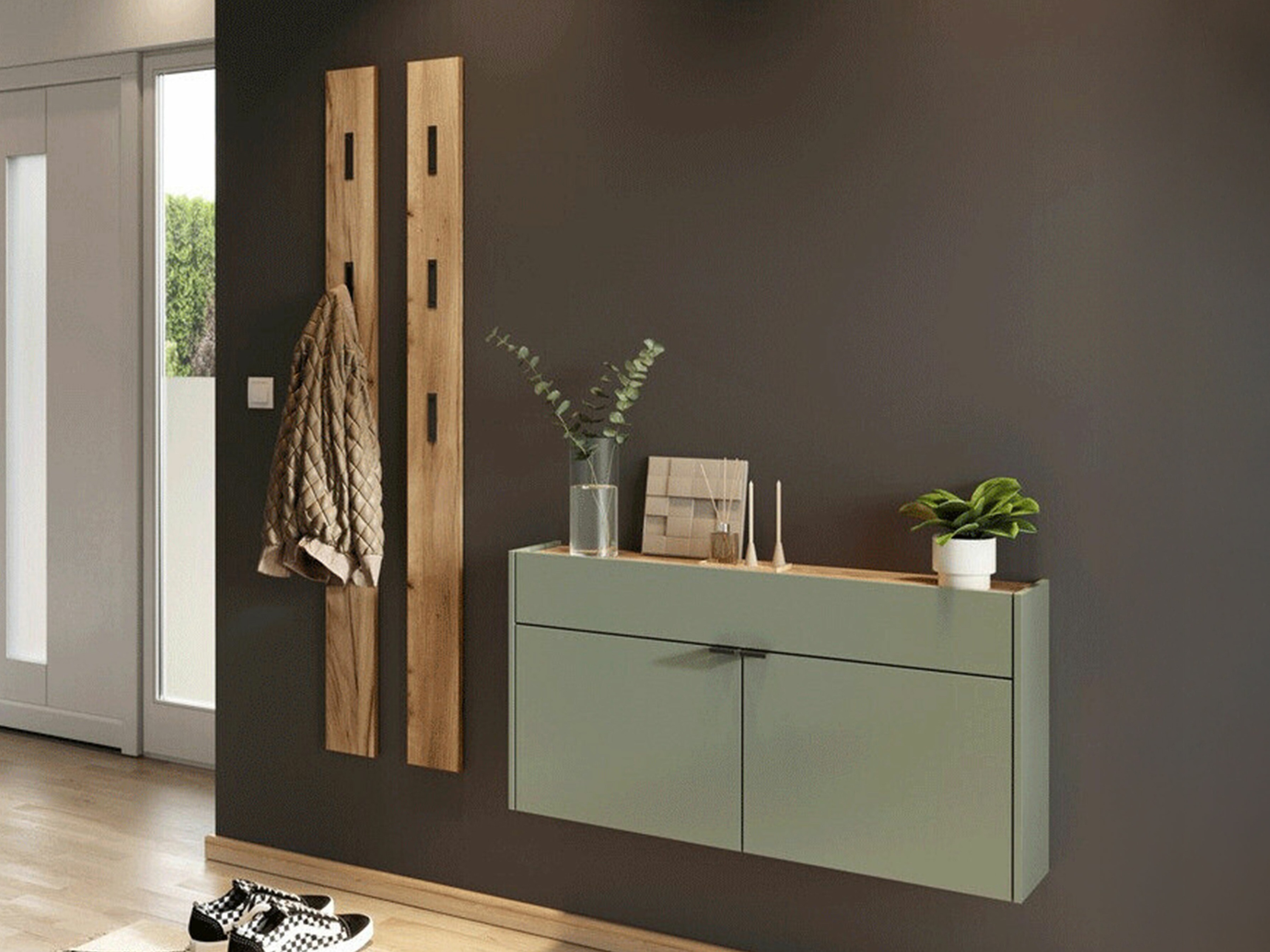 Conjunto para recibidor Cirsale 107 (Verde polvoriento + Navarra roble)