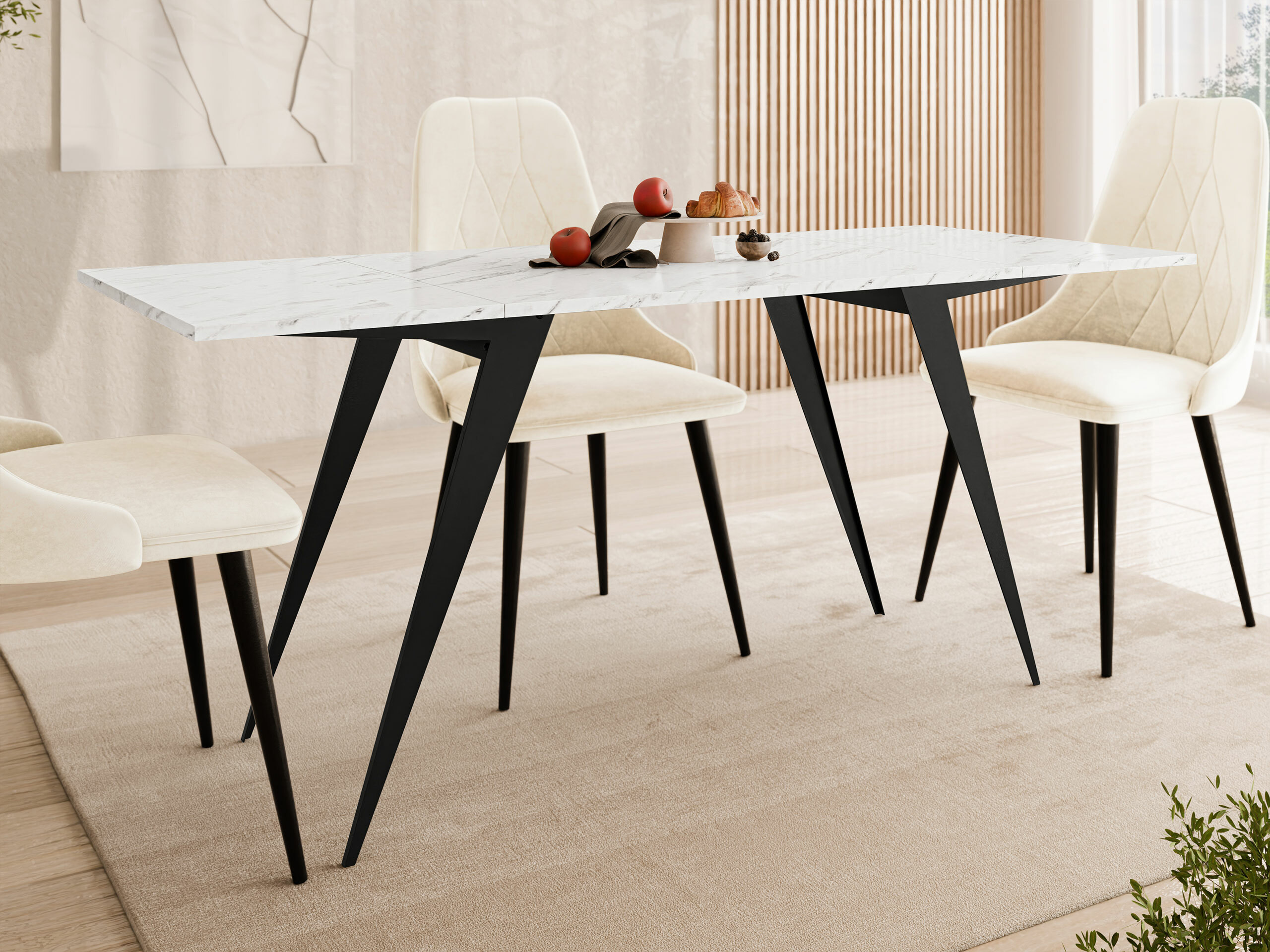 Mesa de centro convertible Oswego 150 (Mármol blanco + Negro)