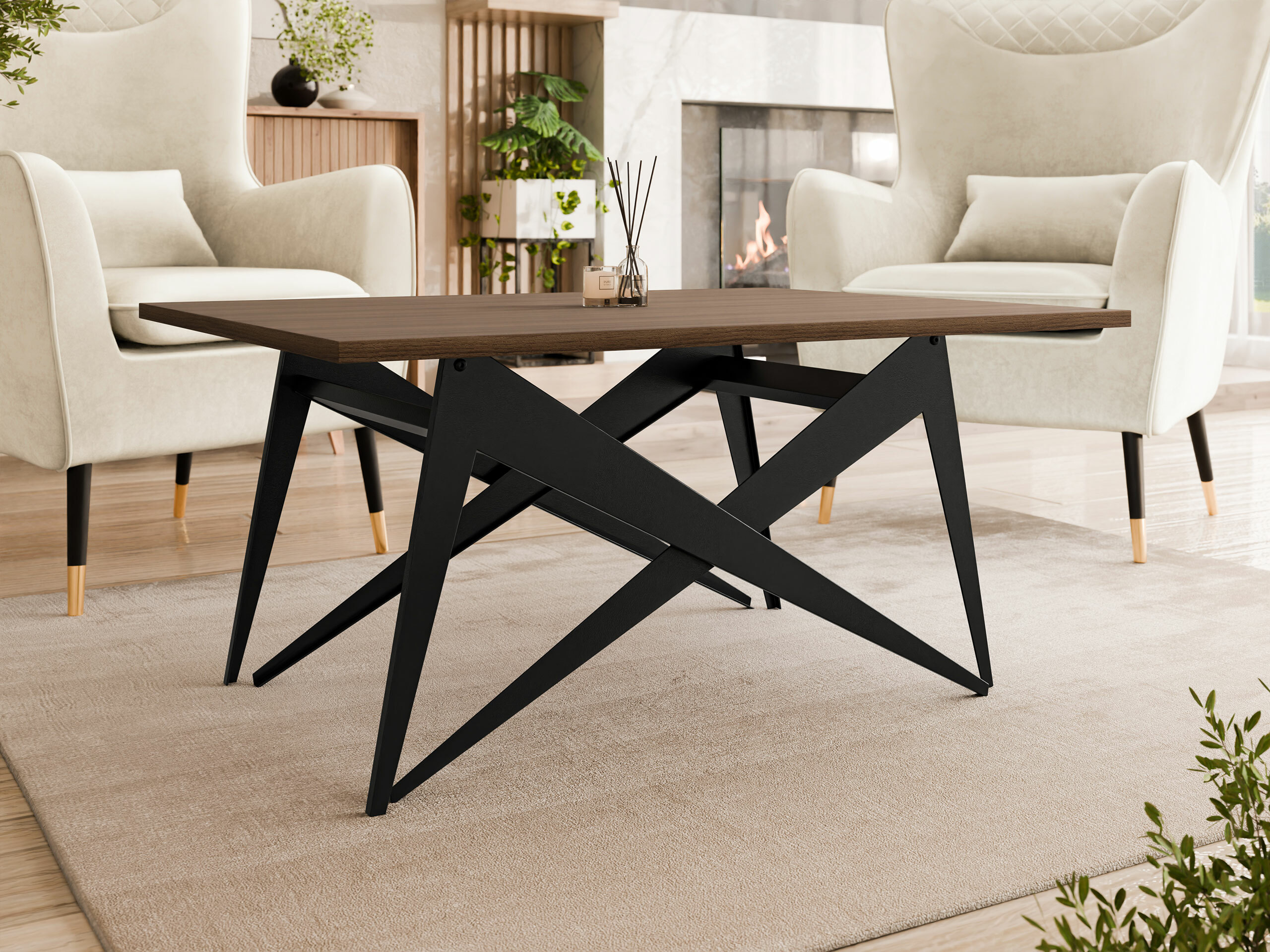 Mesa de centro convertible Oswego 150 (Nogal + Negro)