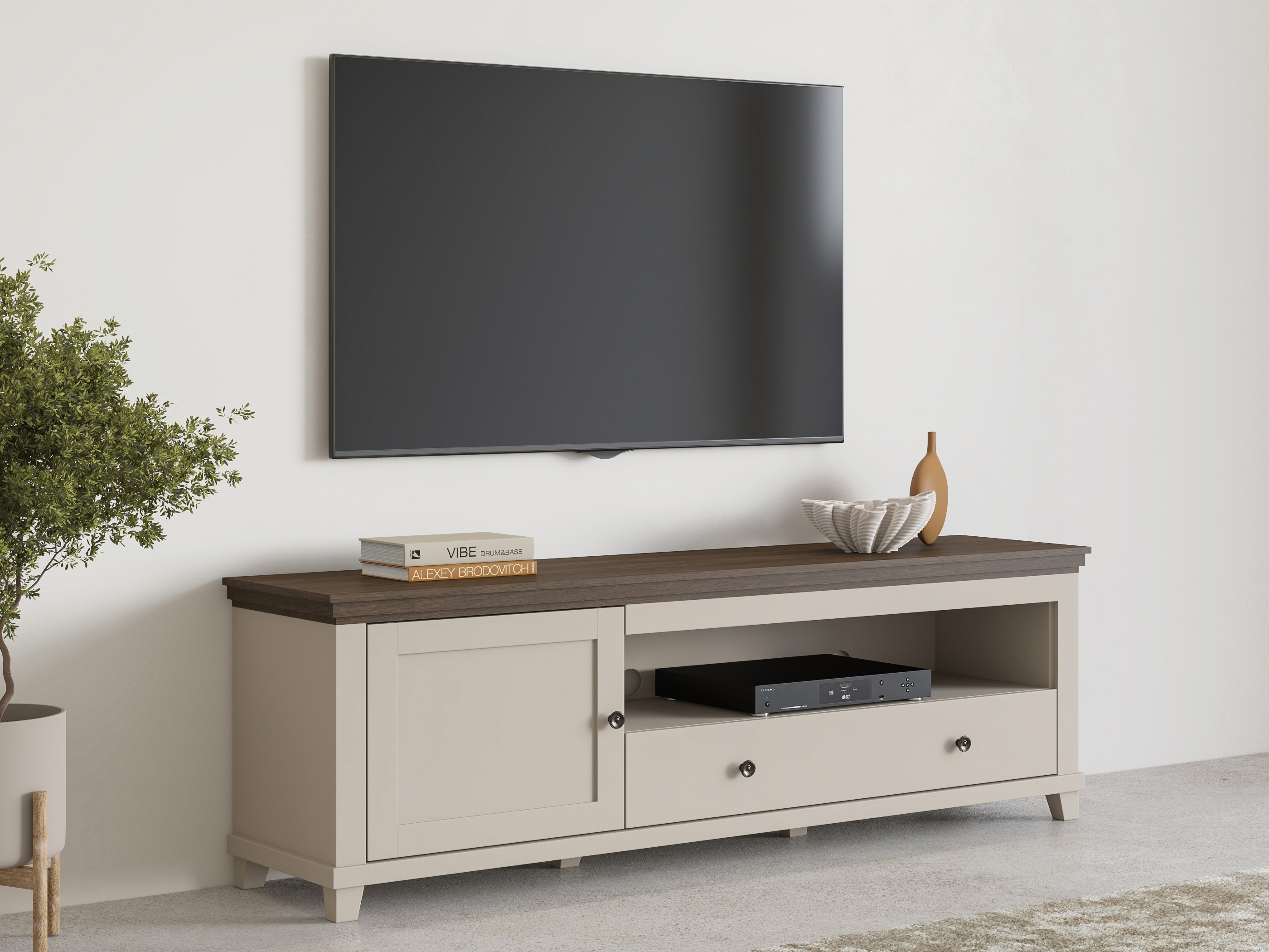 Mueble TV Tolnue 104 (Beige claro + Roble)