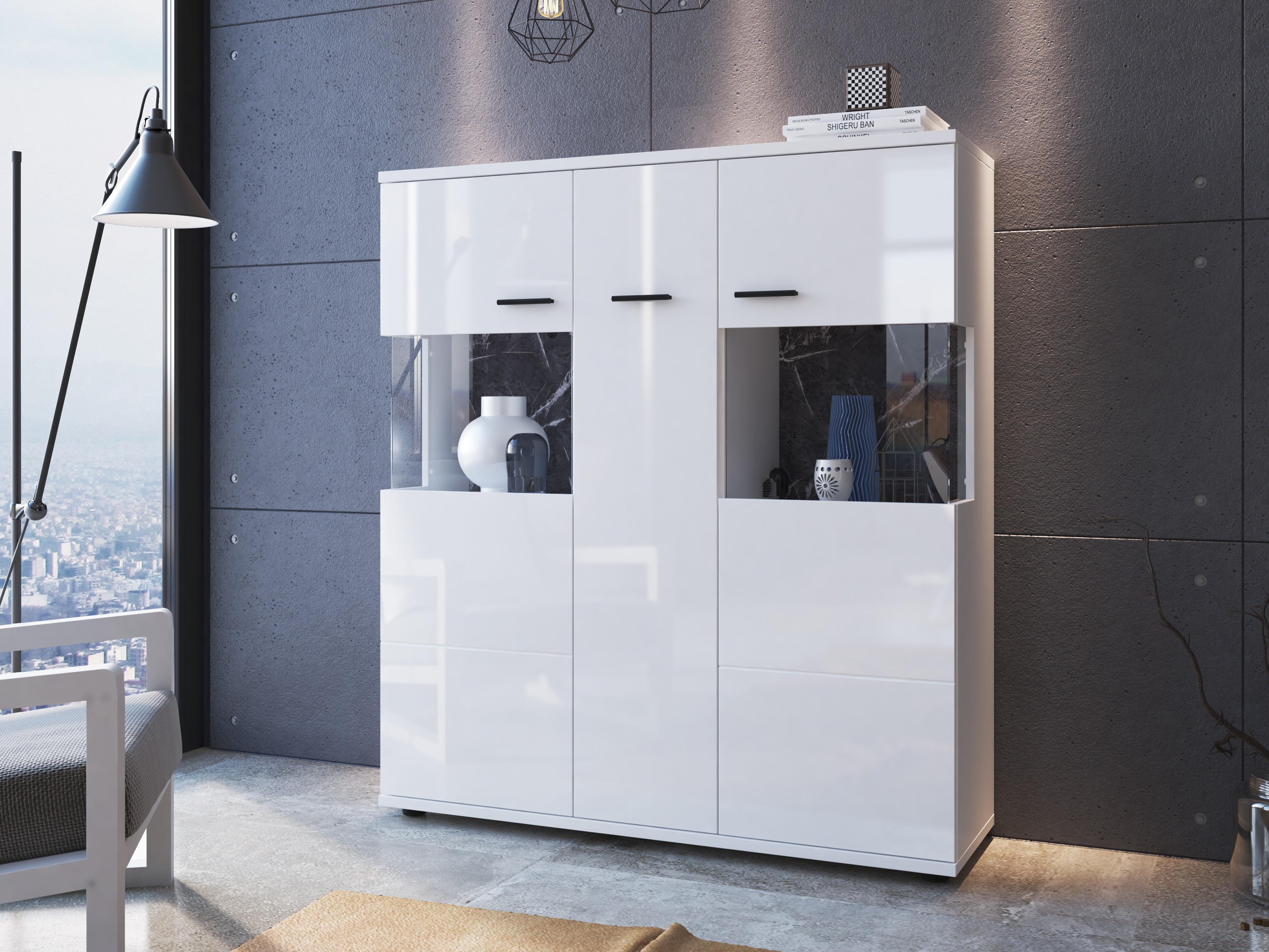 Estantería Ontario 169 (Blanco brillante + Blanco)