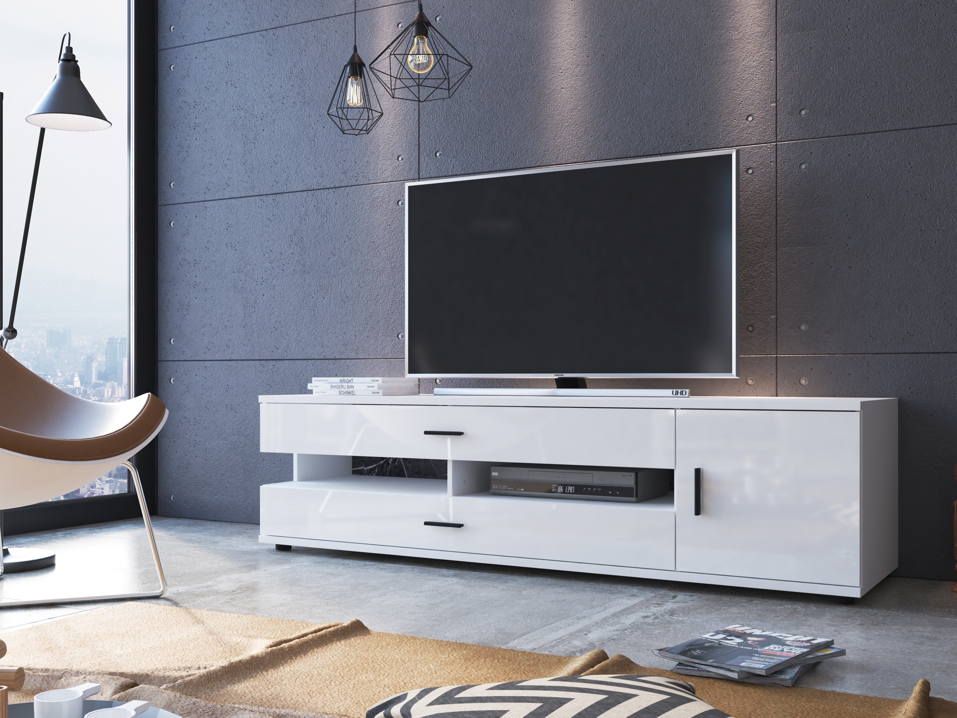 Mueble TV Ontario 171 (Blanco brillante + Blanco)