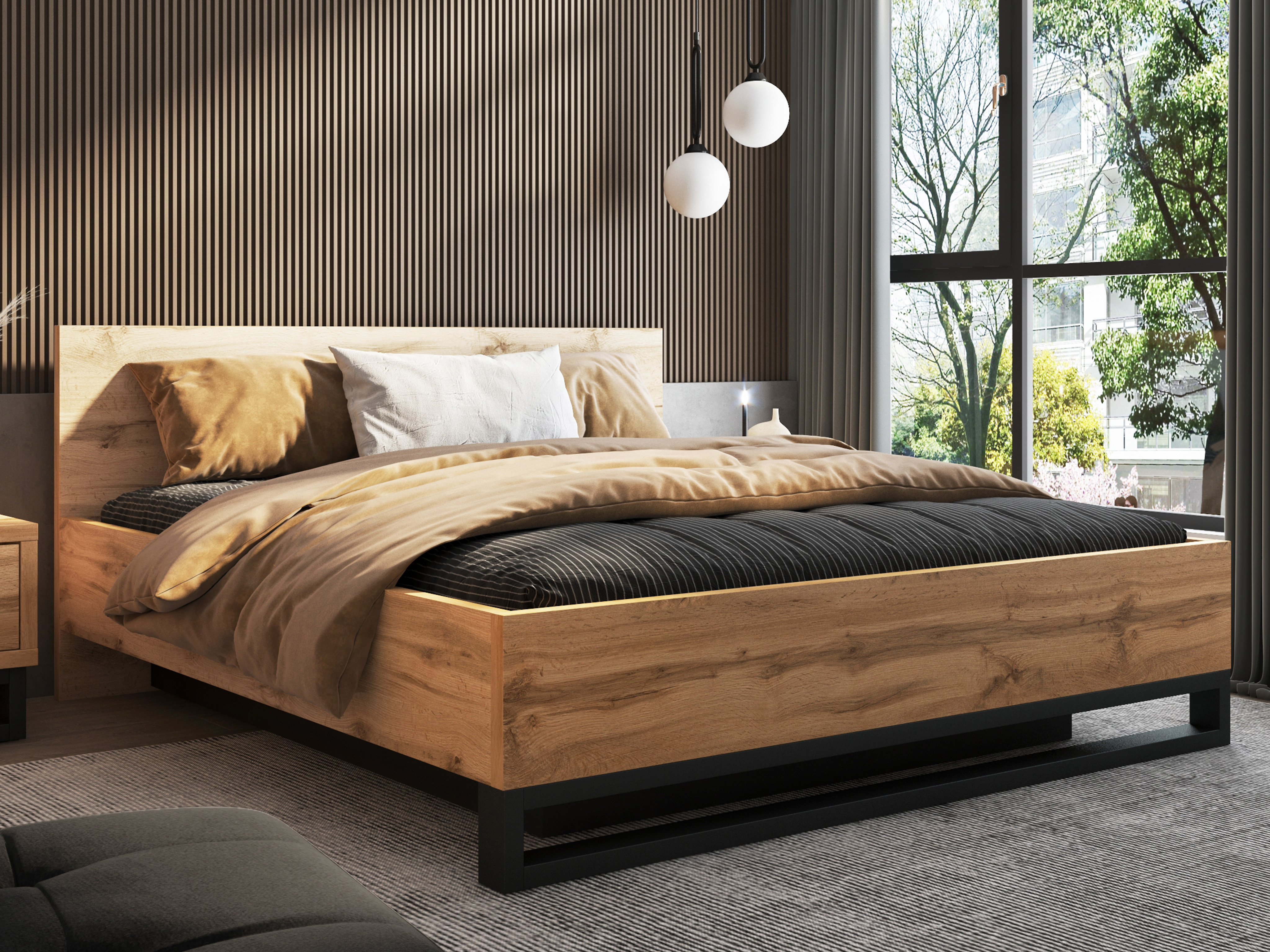 Cama Avicavu 118 (Roble wotan + Negro)
