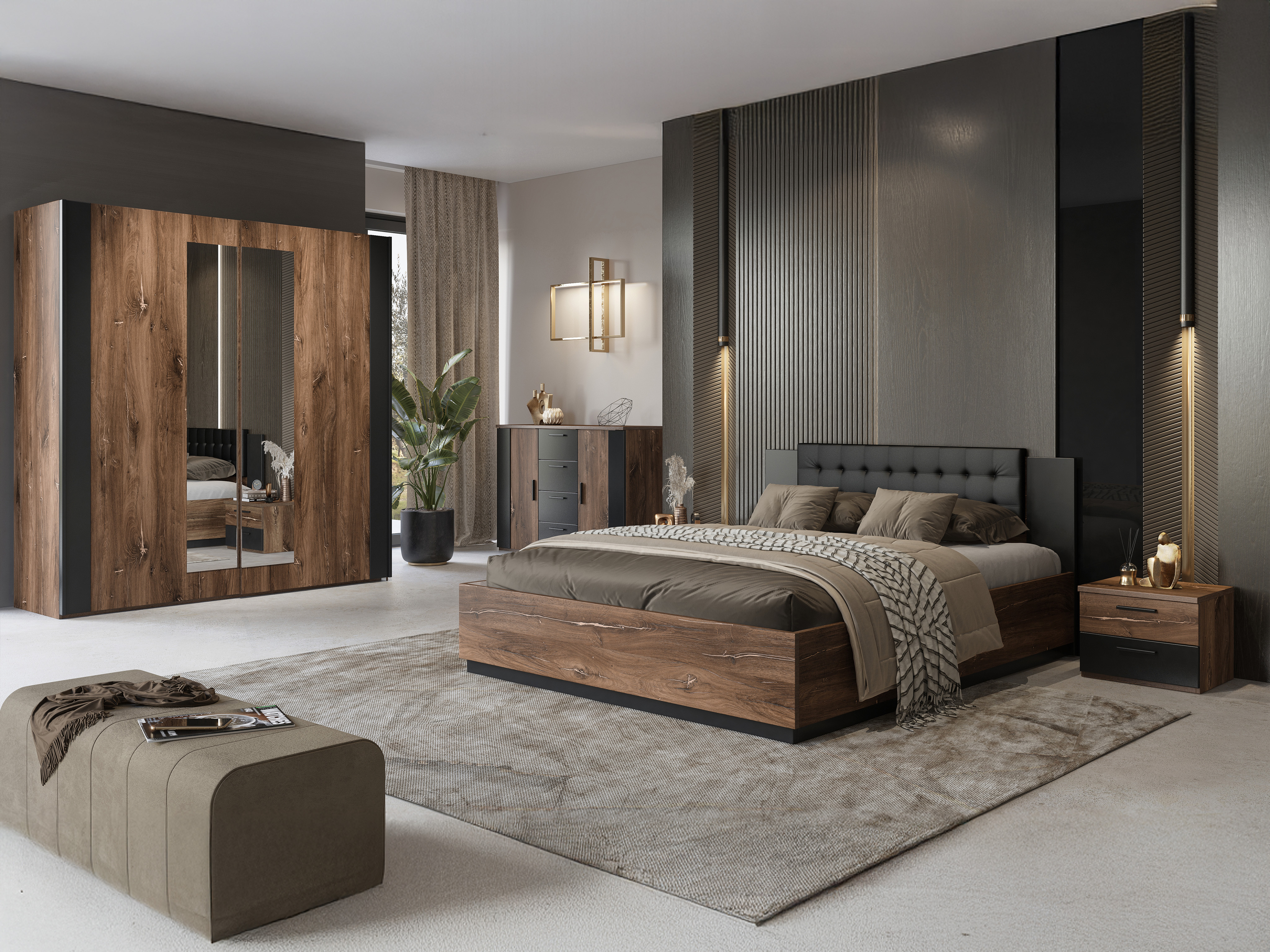 Cama Felelie 104 (Roble Flagstaf oscuro + Cobre)