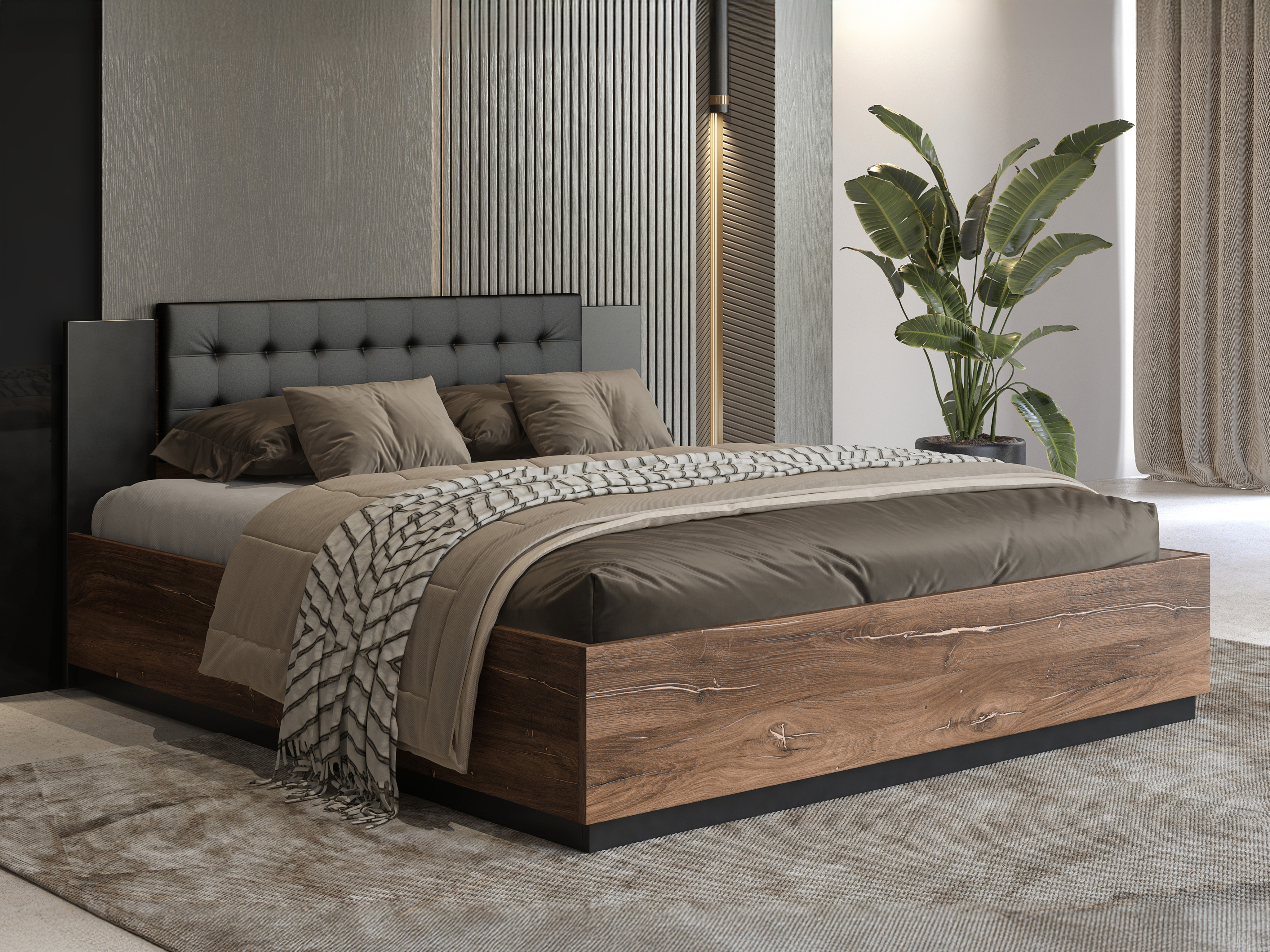 Cama Felelie 104 (Roble Flagstaf oscuro + Cobre)