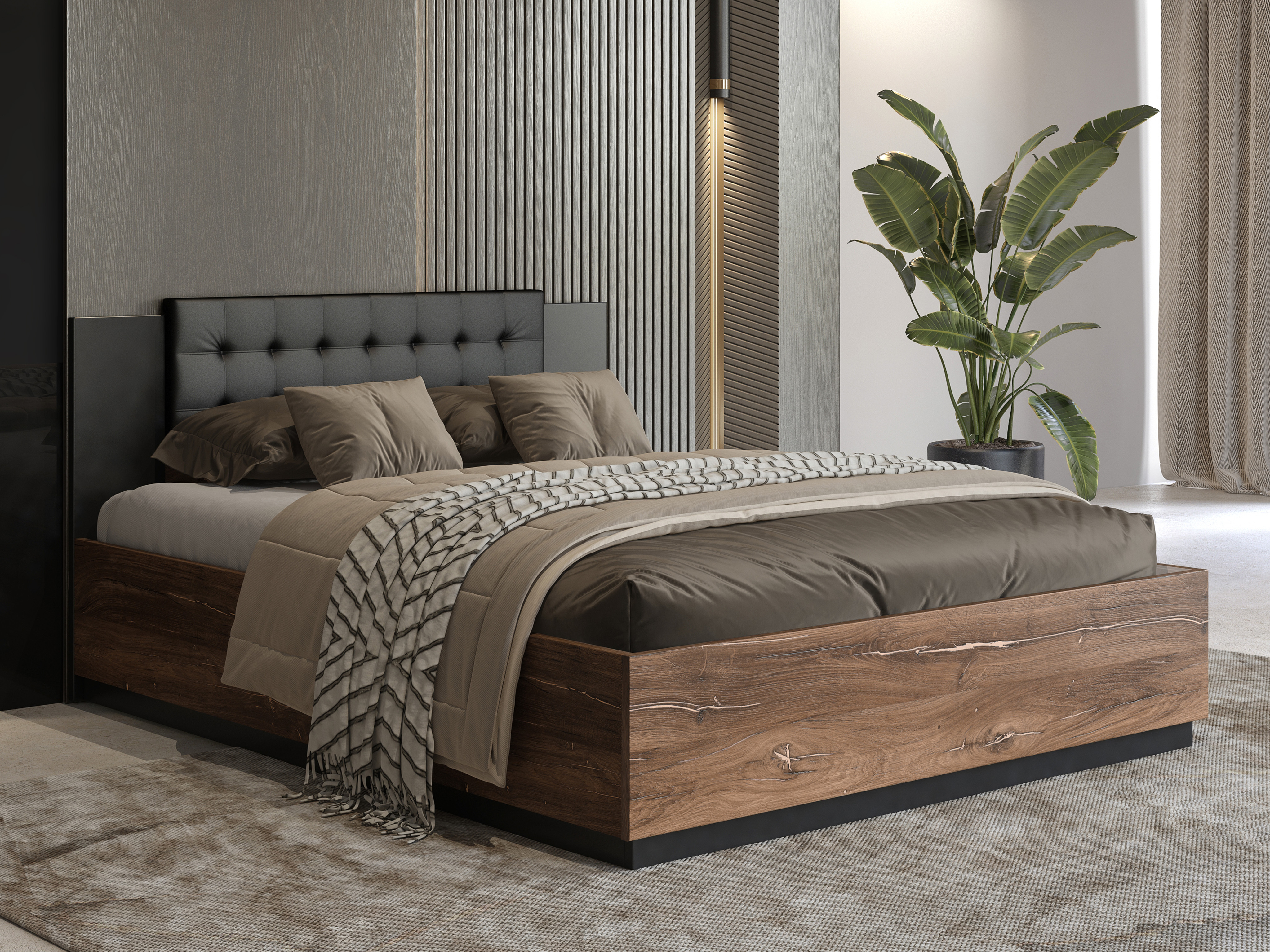 Cama Felelie 104 (Roble Flagstaf oscuro + Cobre)