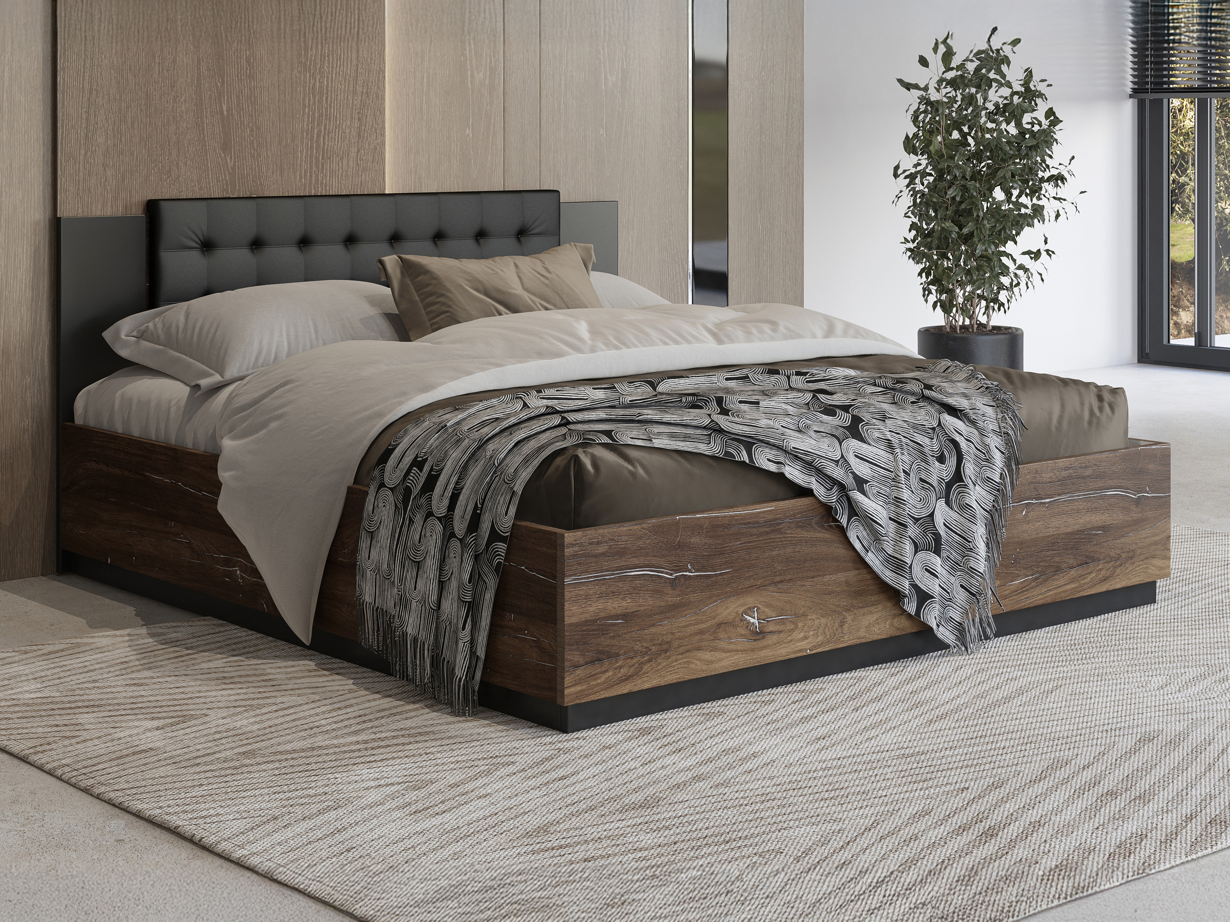 Cama Felelie 104 (Roble Flagstaf oscuro + Plata)