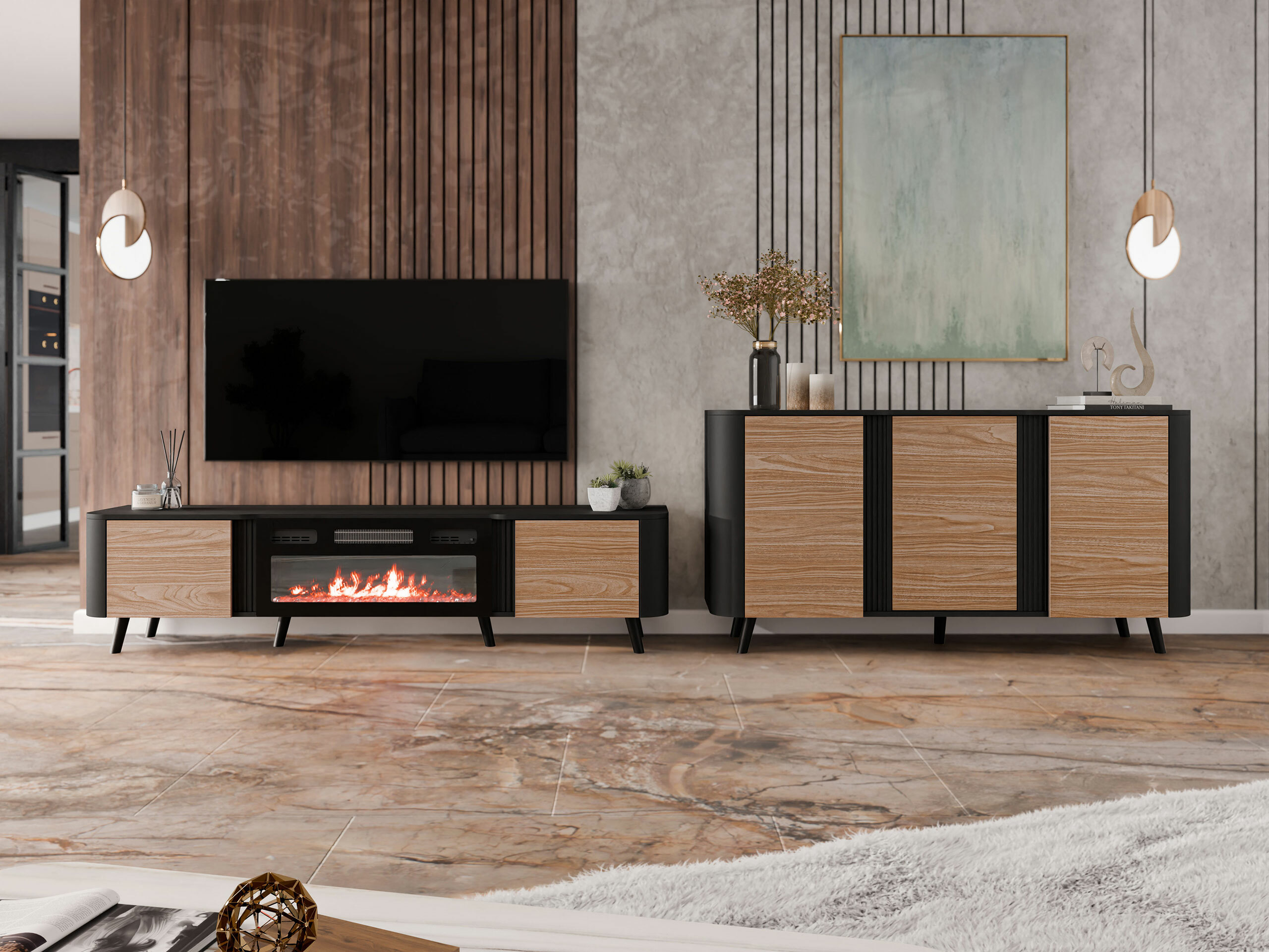 Conjunto de salón Charlotte 204 (Negro + Nogal)