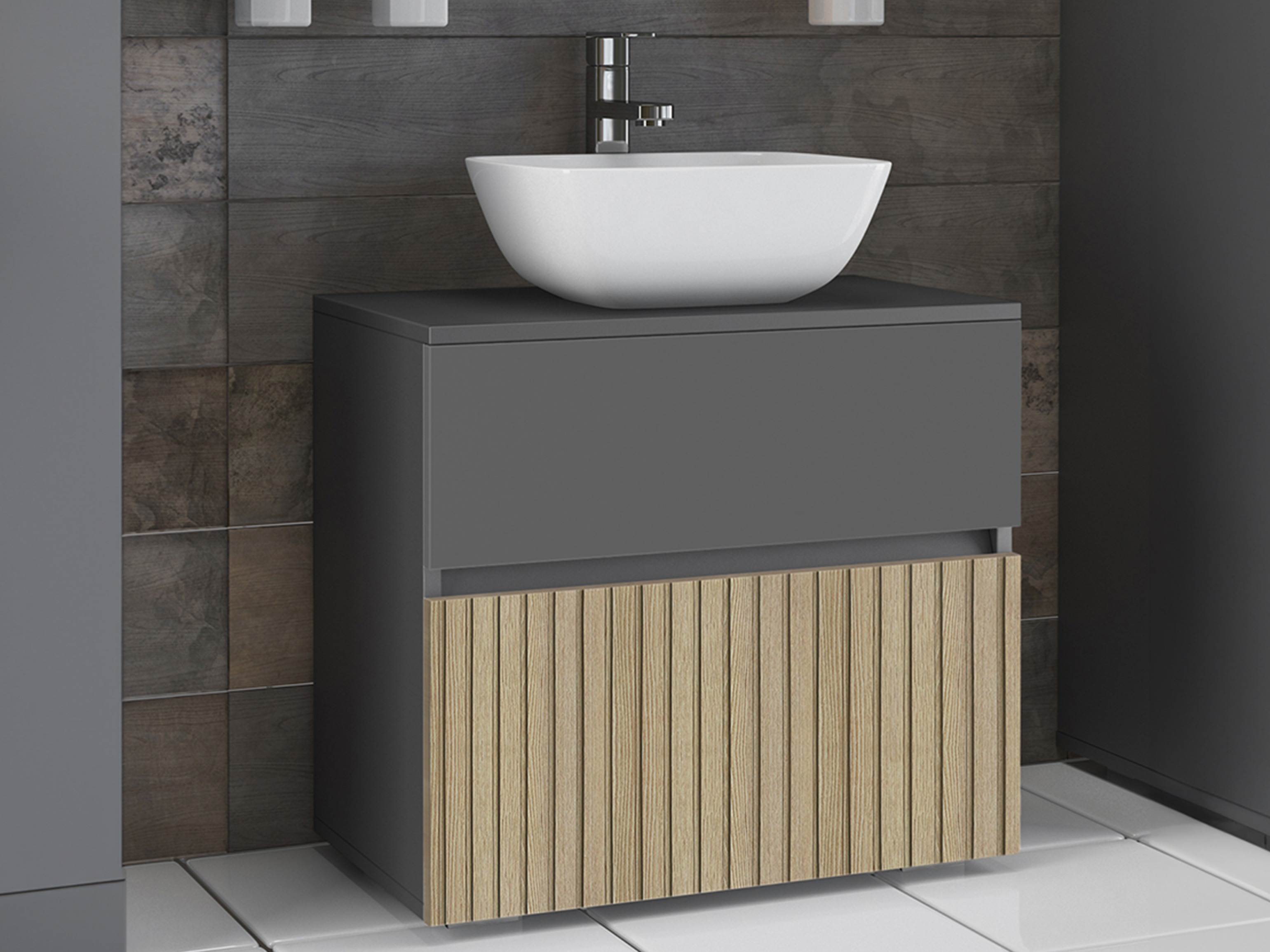 Armario de baño de pie para lavabo Soncamu 110 (Antracita + Roble claro)