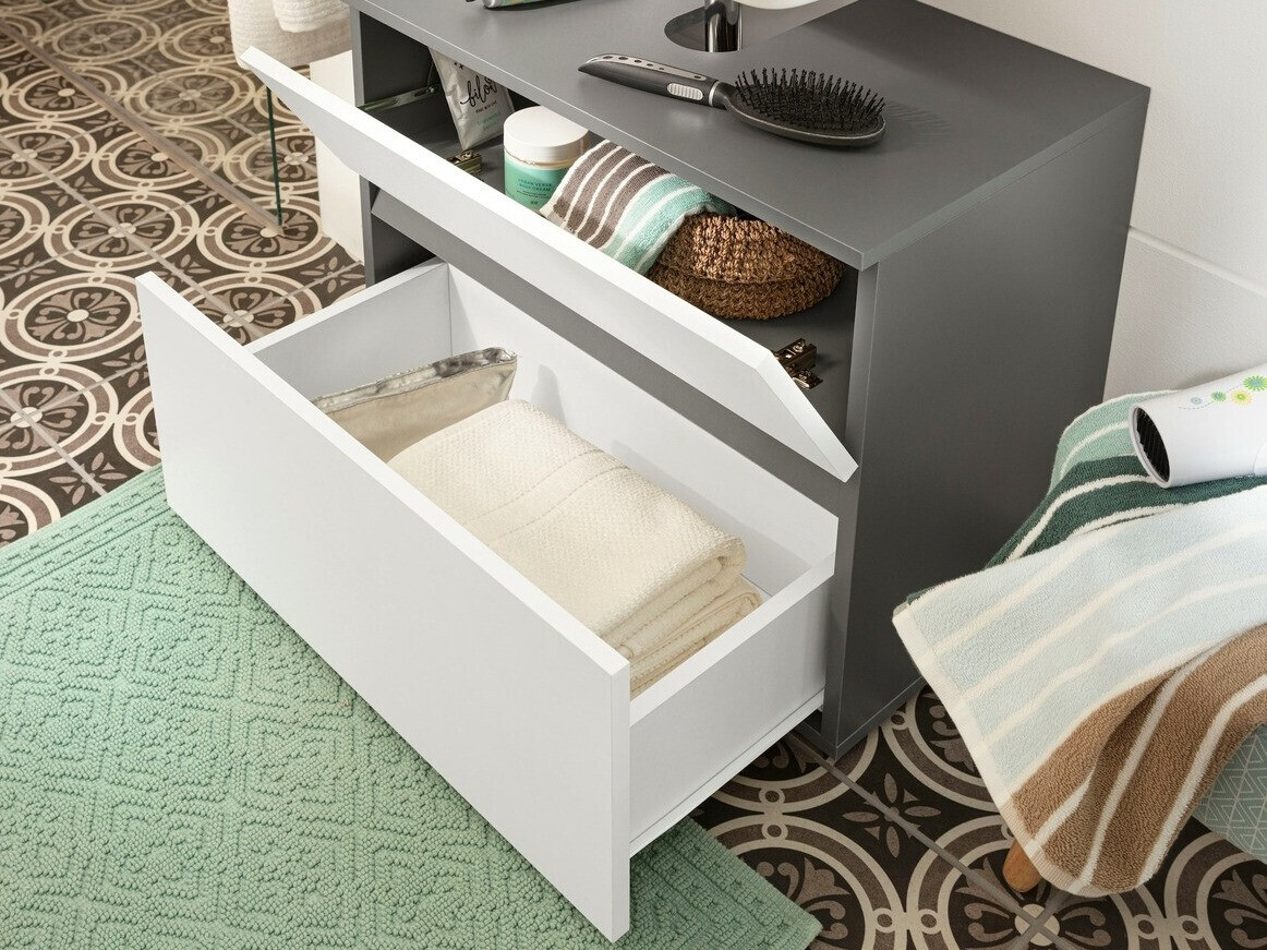 Armario de baño de pie para lavabo Soncamu 110 (Blanco + Antracita)