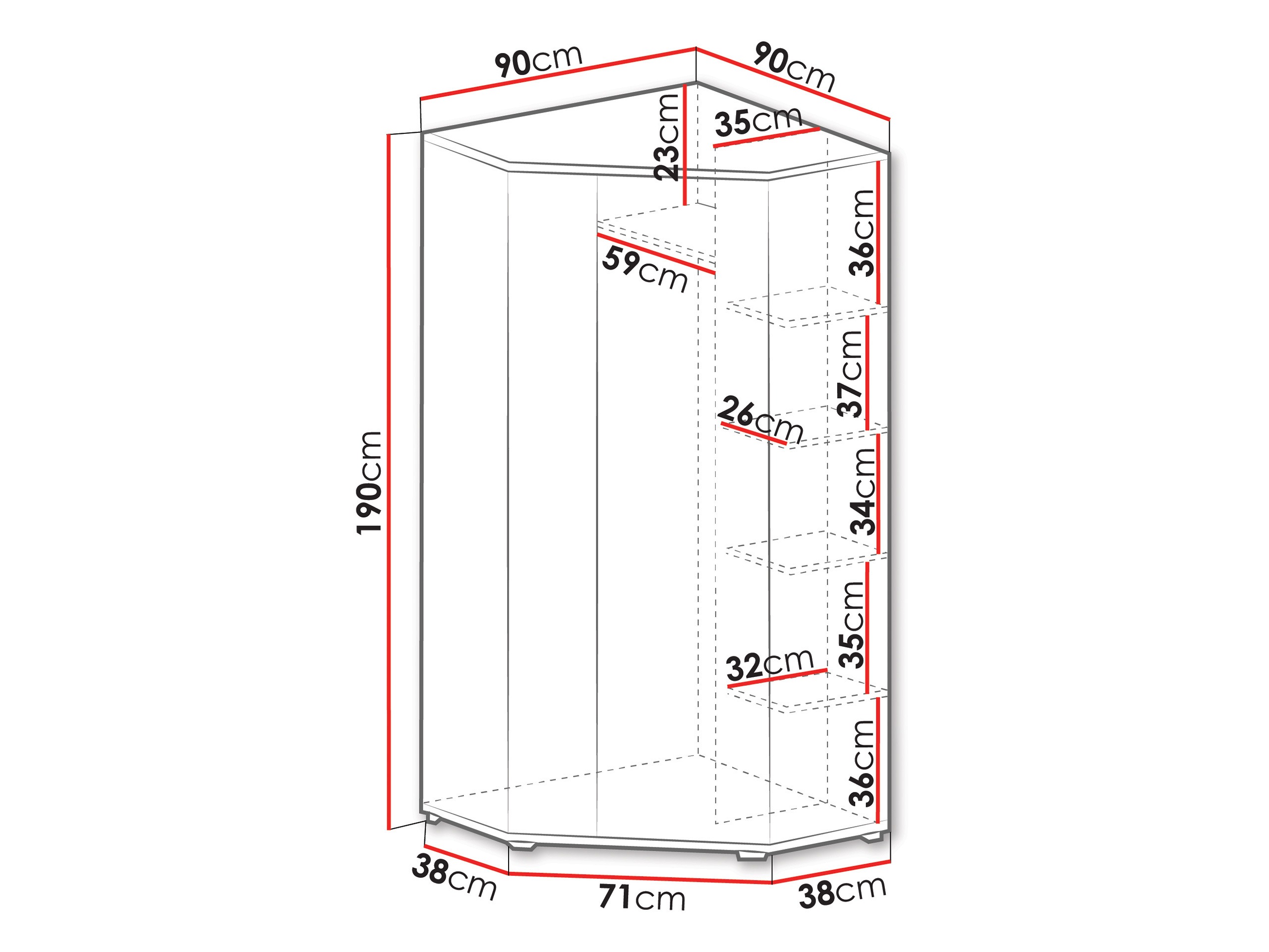 Armario de rincón Camteso 100 (Negro + Roble + Beige)