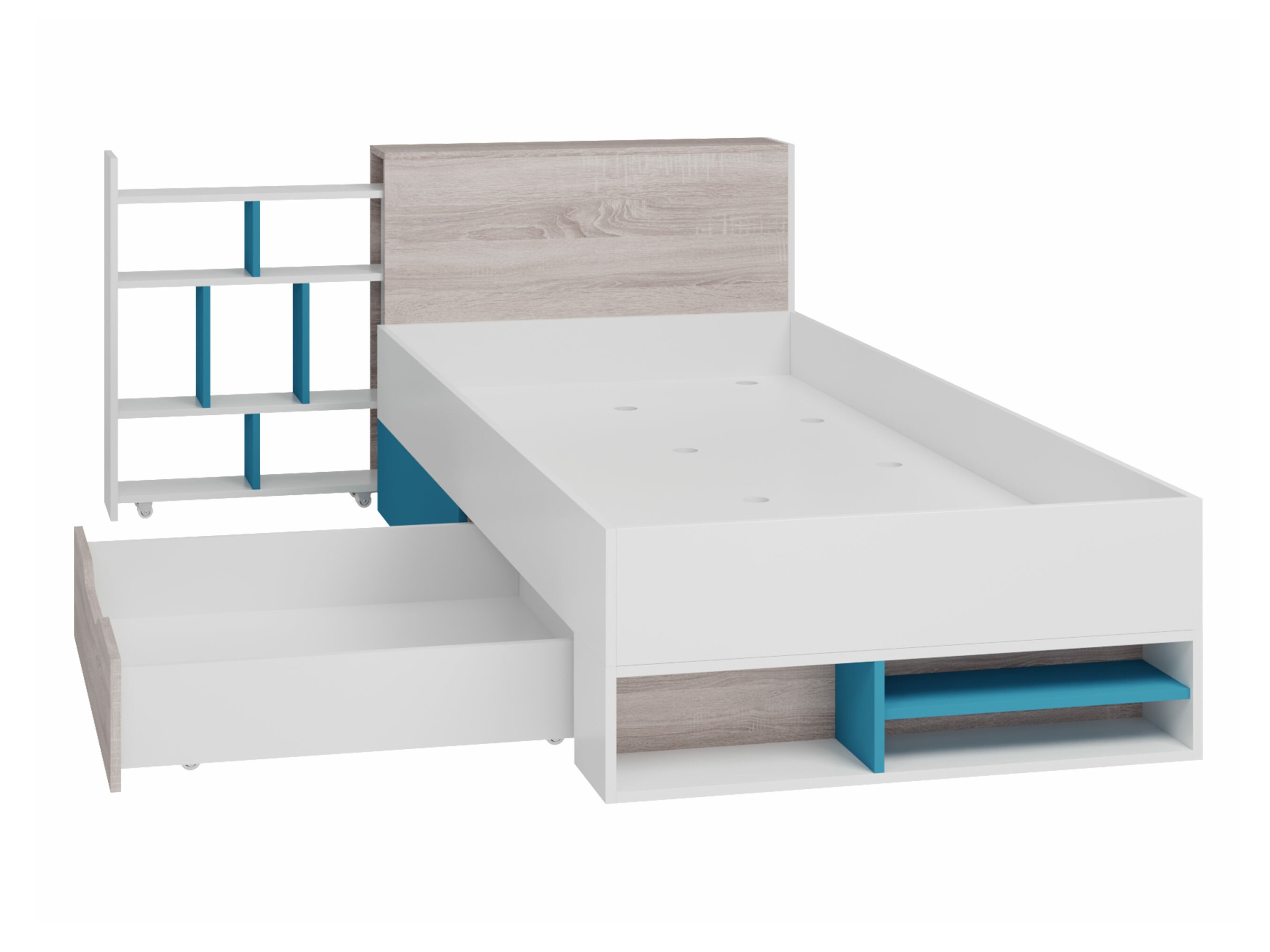 Cama Camteso 112 (Blanco + Roble + Turquesa)