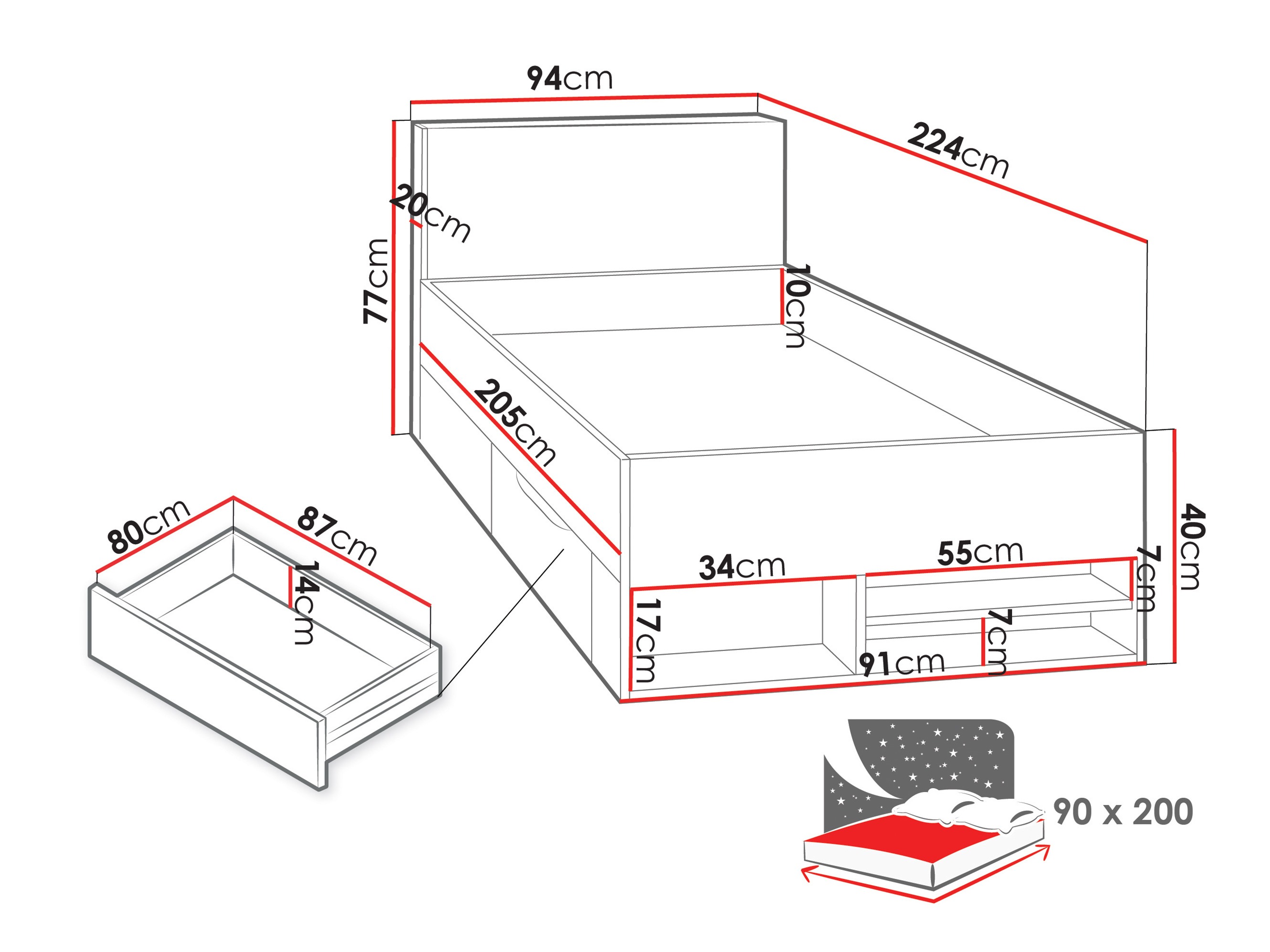 Cama Camteso 112 (Blanco + Roble + Turquesa)