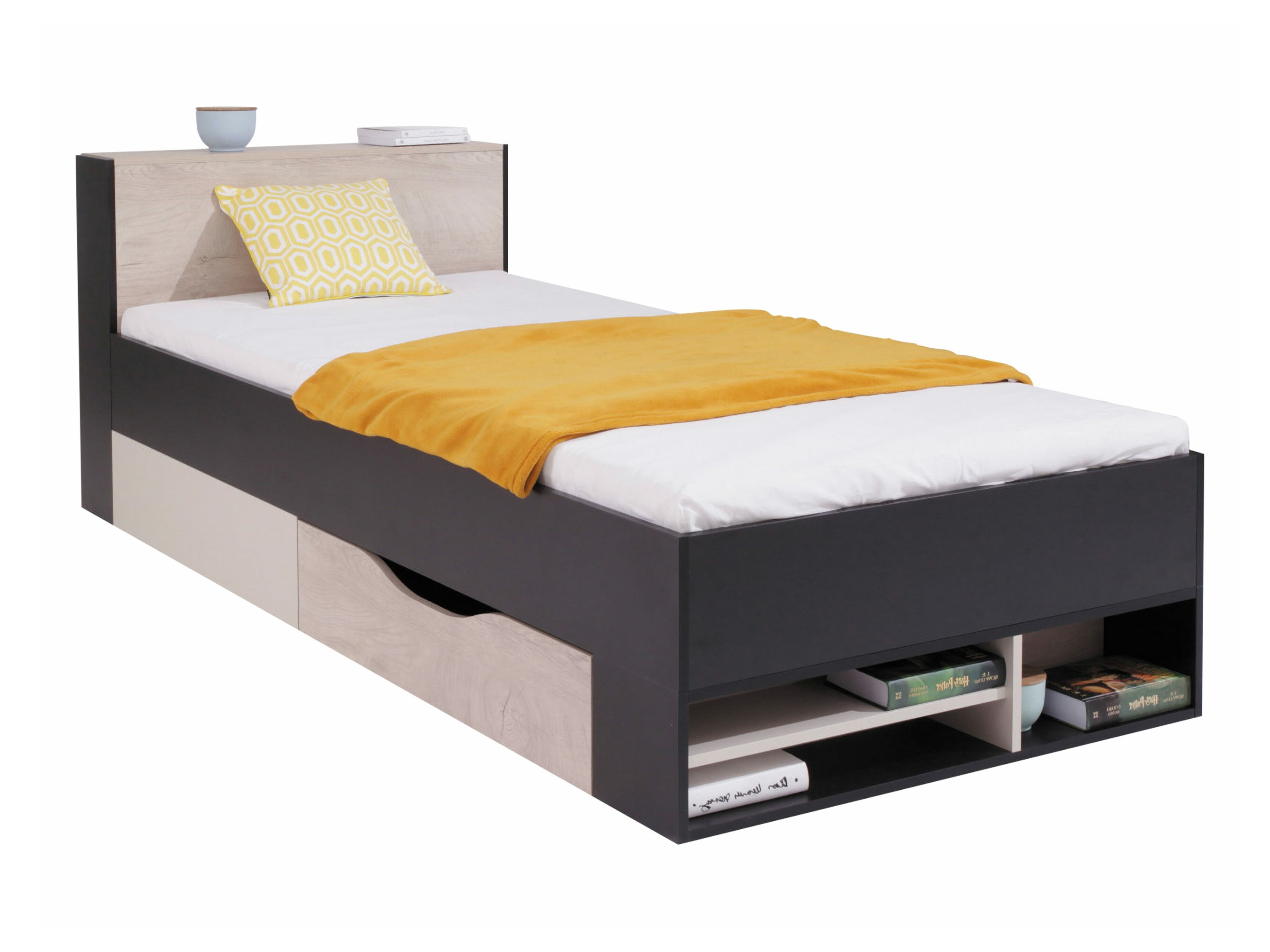 Cama Camteso 112 (Negro + Roble + Beige)
