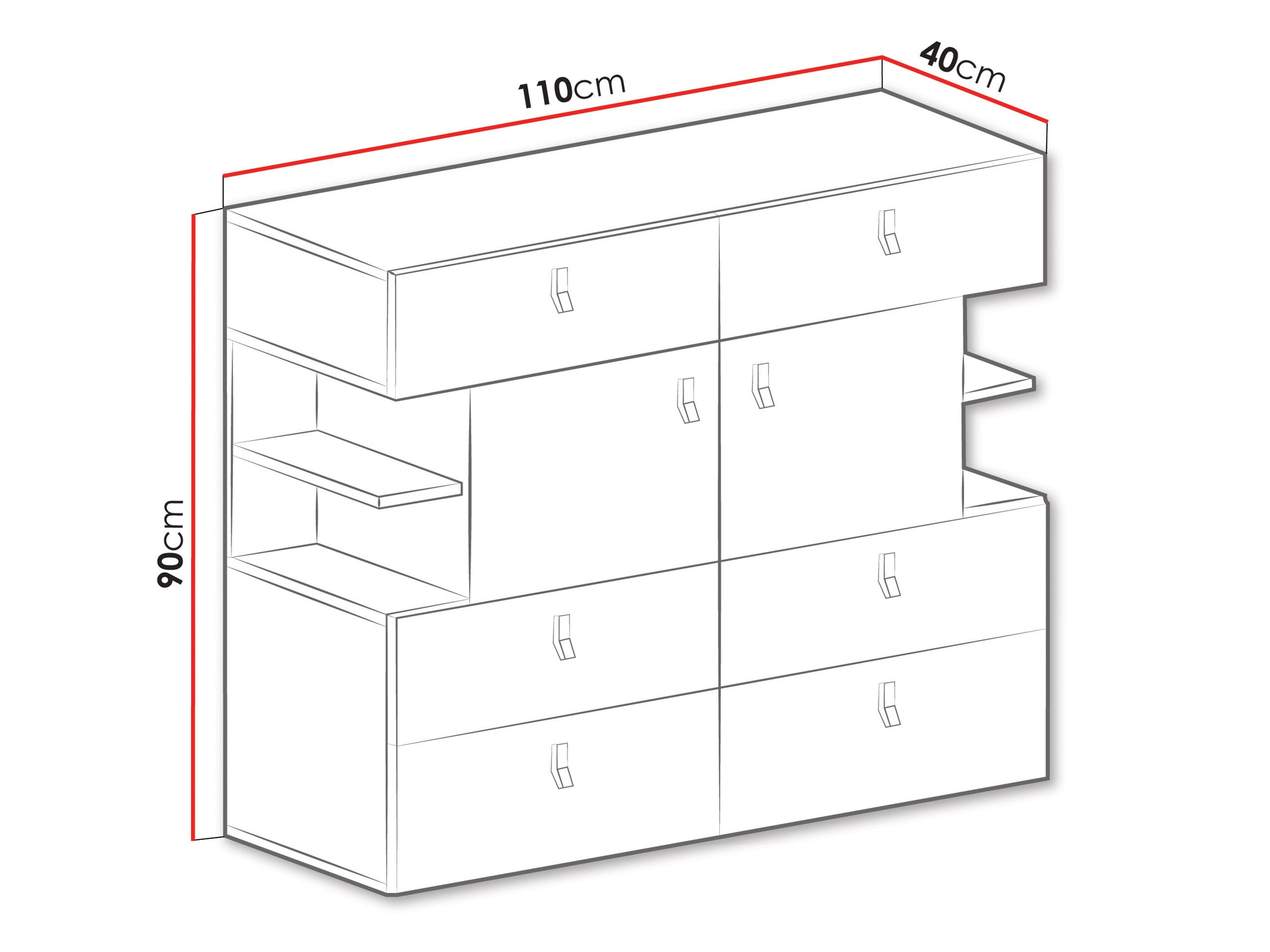 Cómoda Camteso 106 (Negro + Roble + Beige)