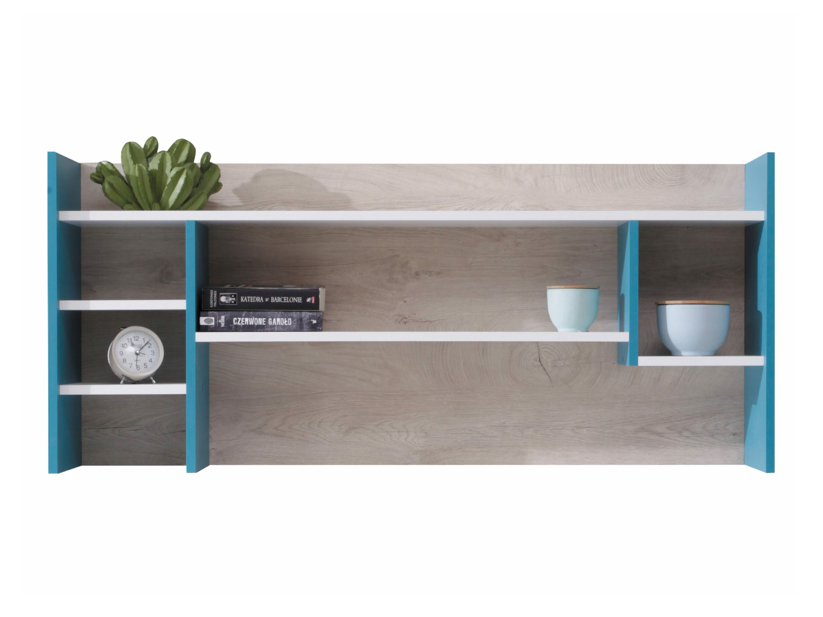 Estantería de pared Camteso 109 (Blanco + Roble + Turquesa)