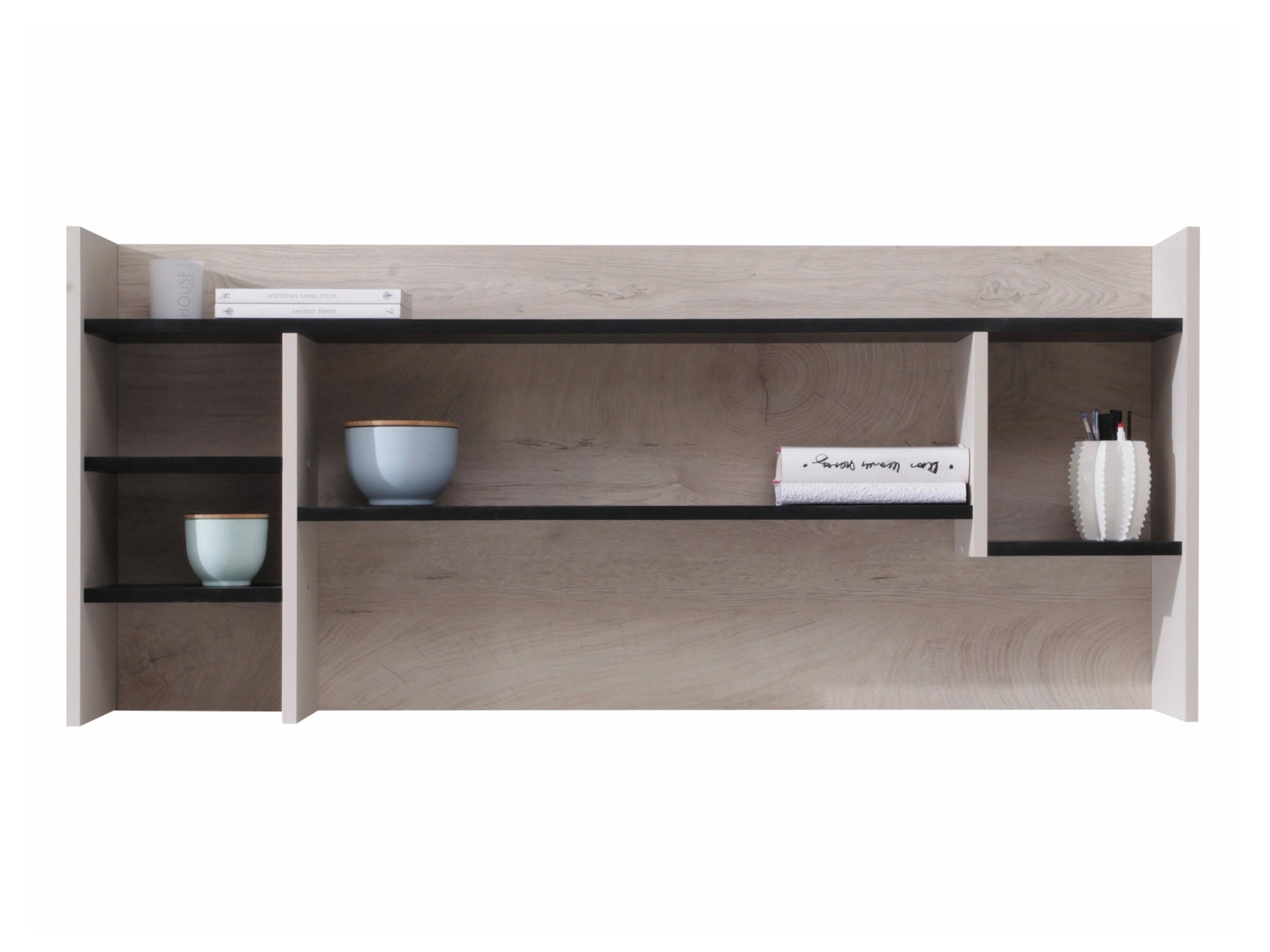 Estantería de pared Camteso 109 (Negro + Roble + Beige)