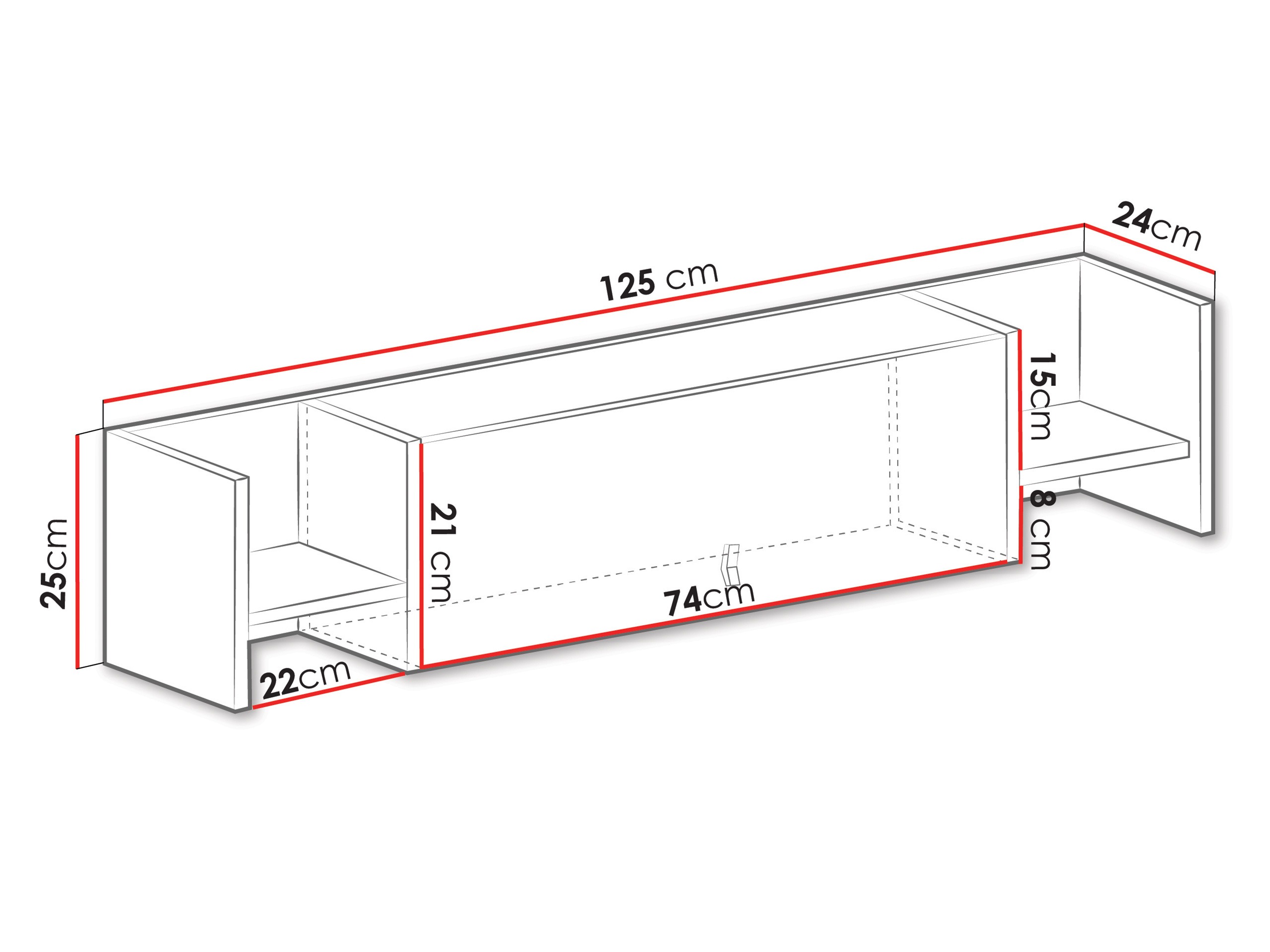 Estantería de pared Camteso 110 (Blanco + Roble + Turquesa)