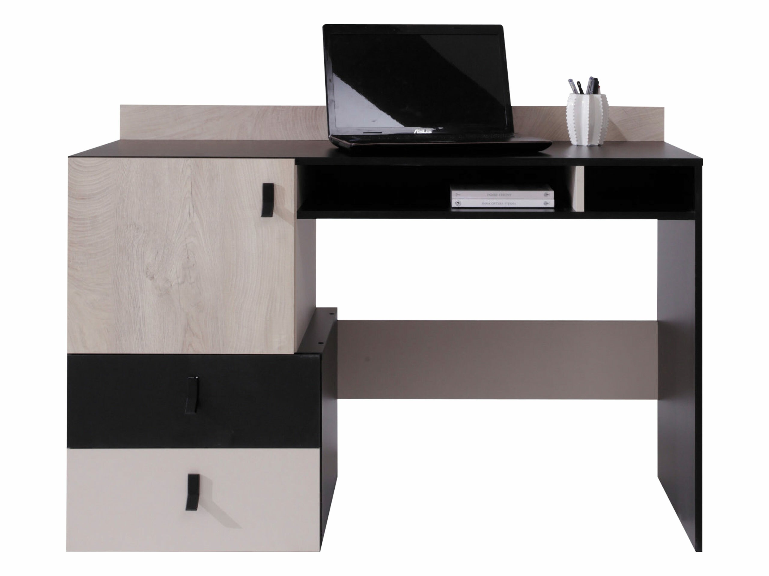 Mesa de oficina Camteso 107 (Negro + Roble + Beige)