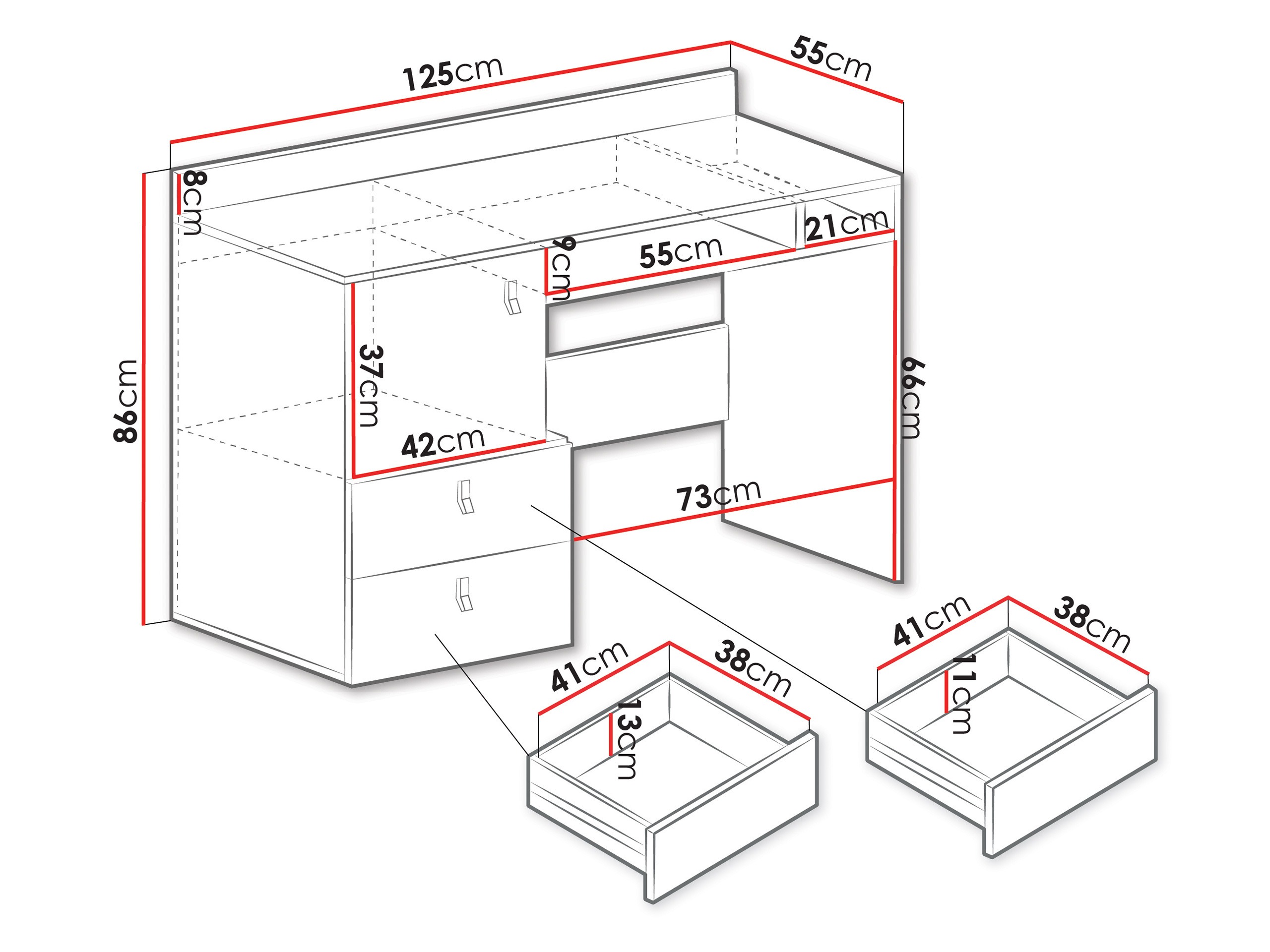 Mesa de oficina Camteso 107 (Negro + Roble + Beige)
