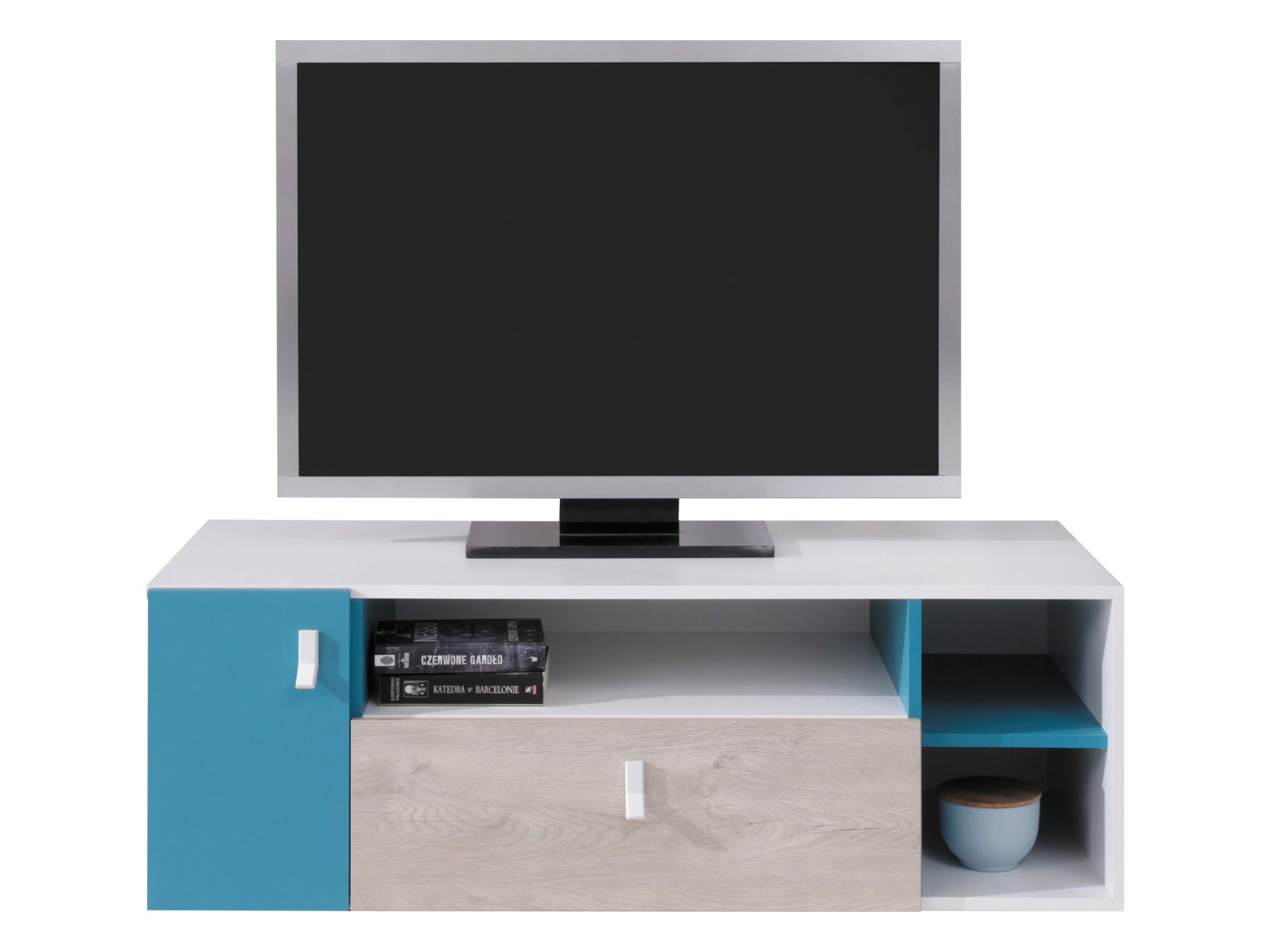 Mueble TV Camteso 108 (Blanco + Roble + Turquesa)