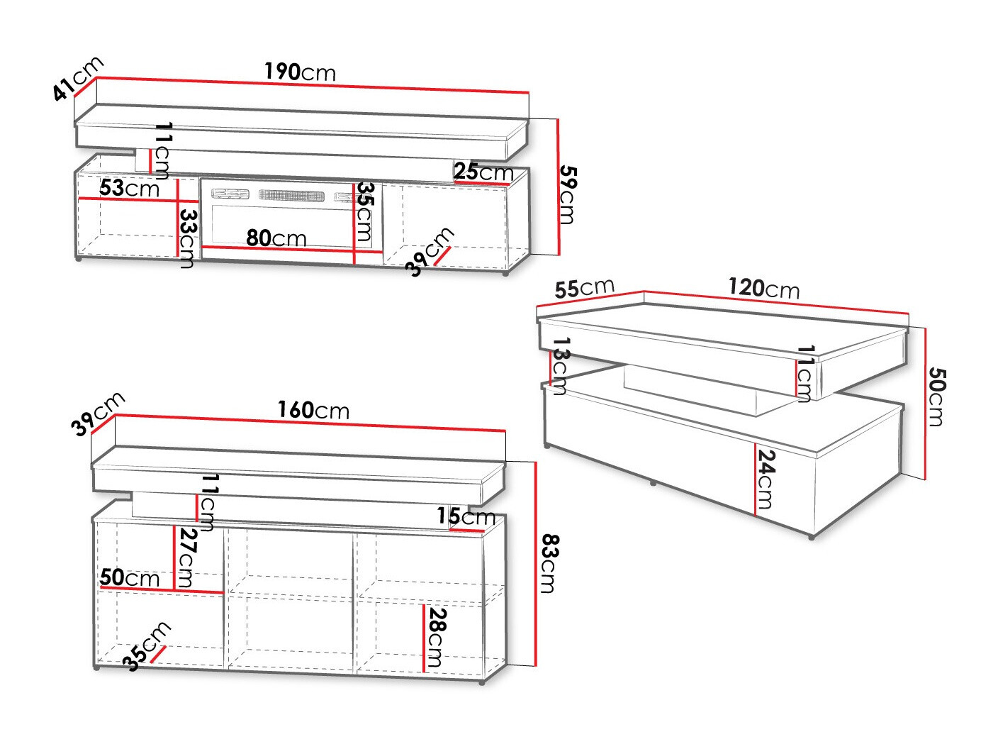Conjunto de salón Monfero I (Blanco + Blanco brillante)