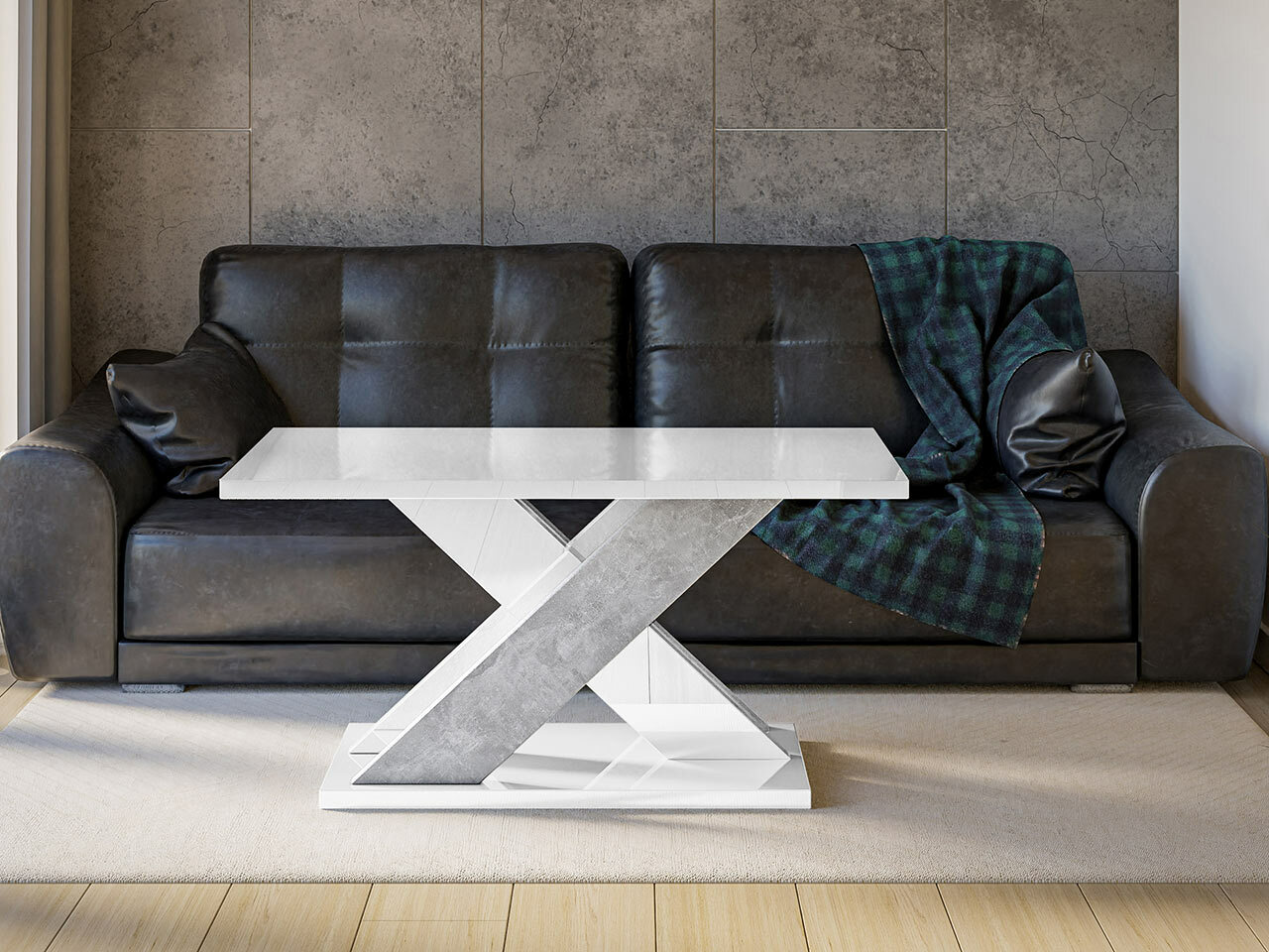 Mesa de centro Goodyear 116 (Blanco brillante + Hormigón)