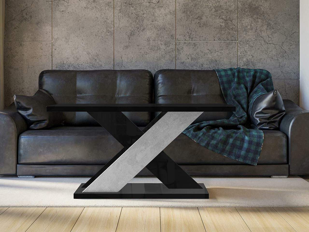 Mesa de centro Goodyear 116 (Negro brillante + Hormigón)