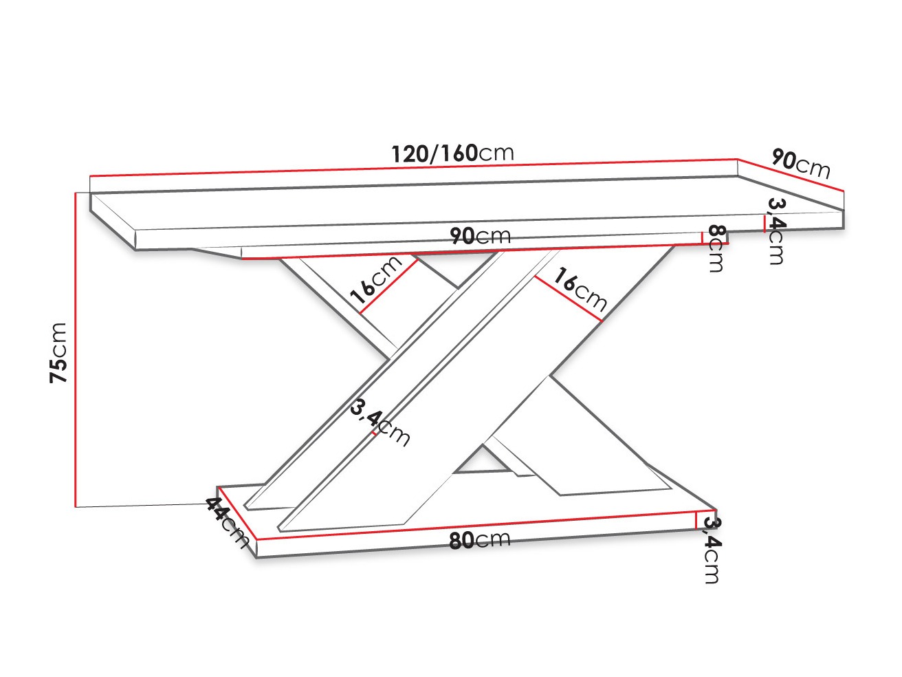 Mesa Goodyear 117 (Negro brillante + Hormigón)