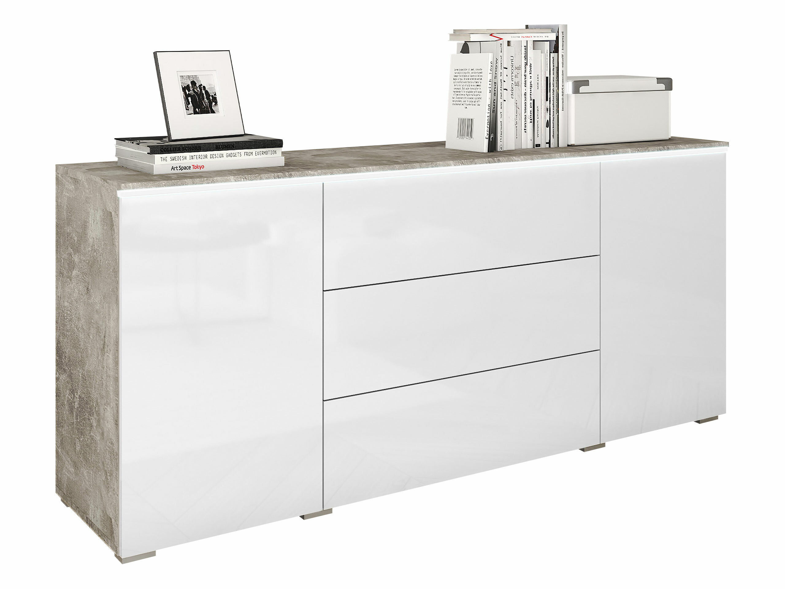 Cómoda Mirfivo 102 (Hormigón + Blanco brillante)