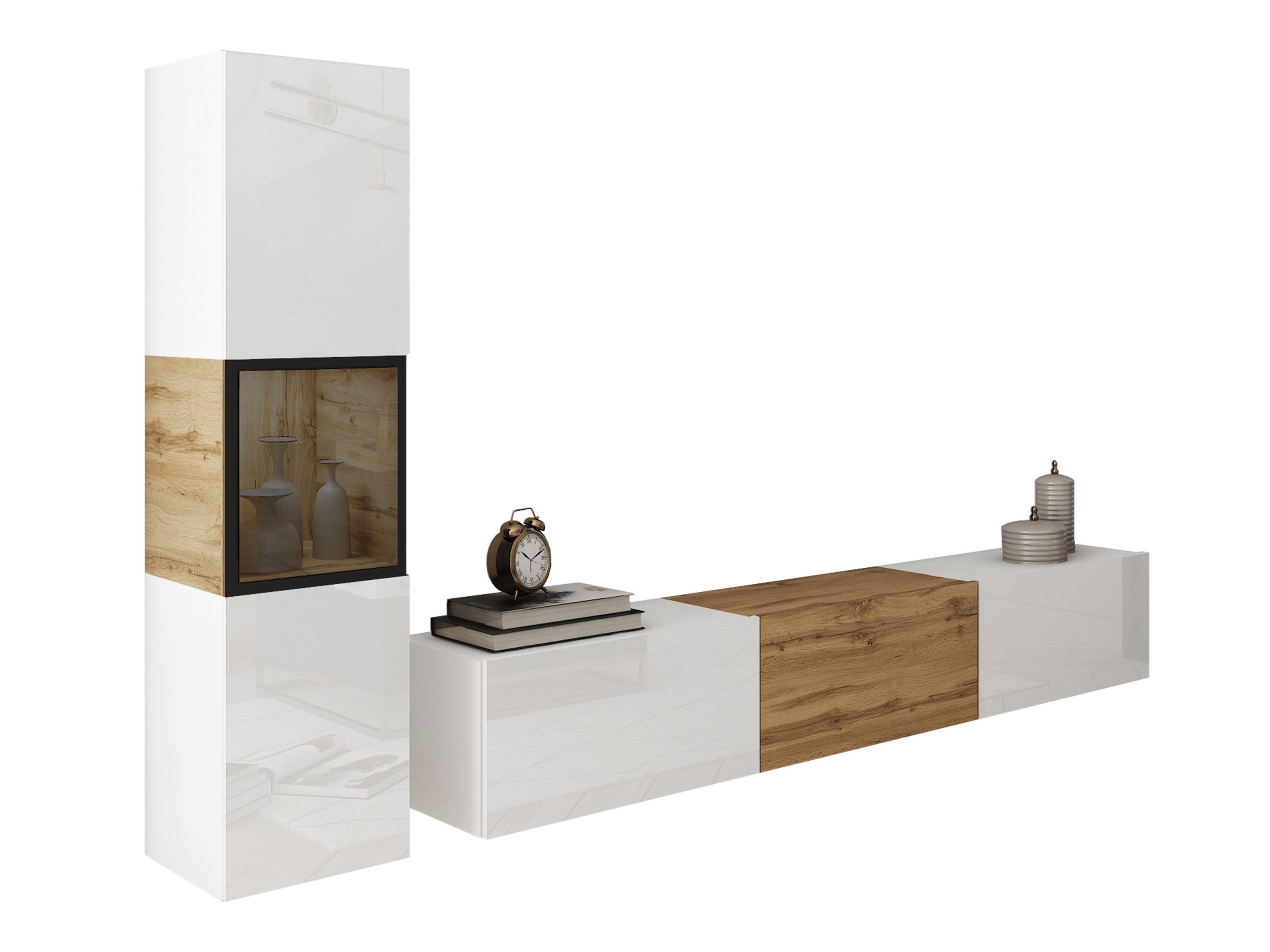 Conjunto de salón Sarasota 192 (Blanco + Roble wotan)