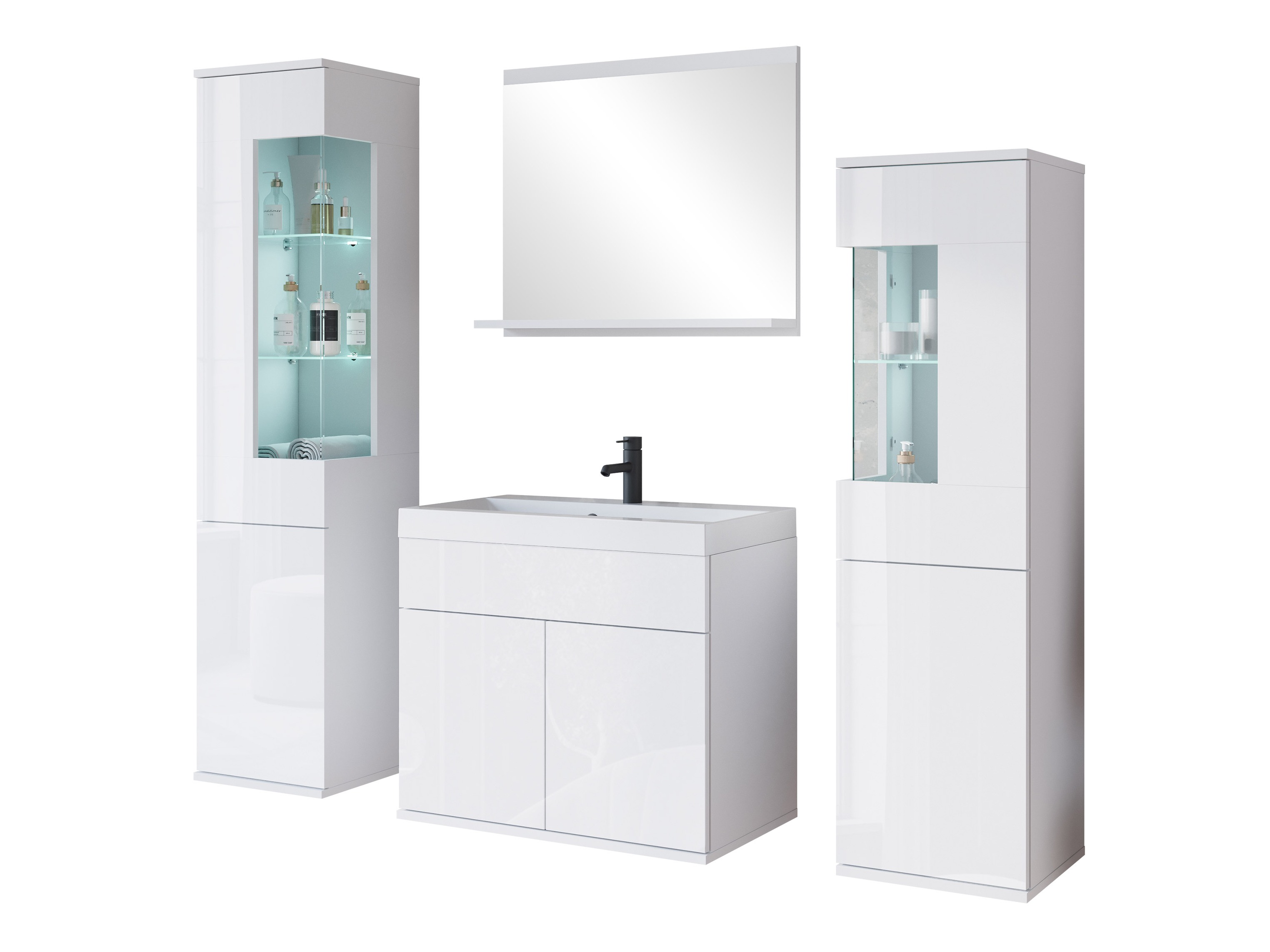 Conjunto de mueble de baño Sarasota 194 (Blanco + Blanco brillante)