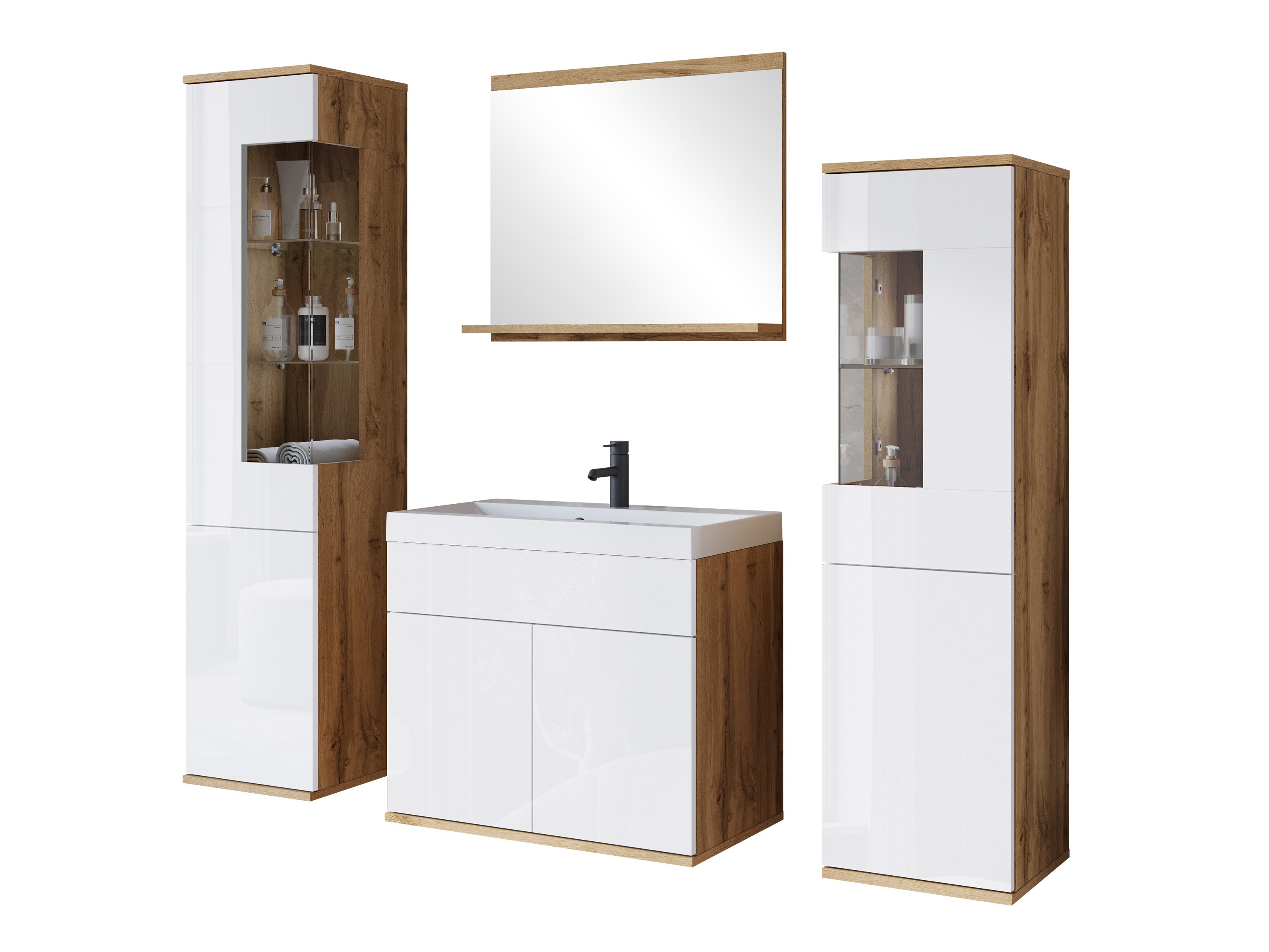 Conjunto de mueble de baño Sarasota 194 (Roble wotan + Blanco brillante)