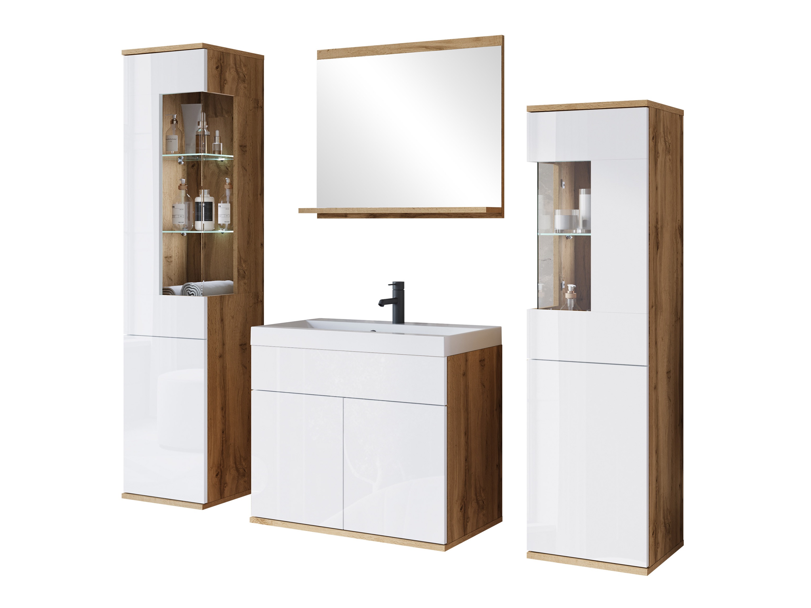 Conjunto de mueble de baño Sarasota 194 (Roble wotan + Blanco brillante)